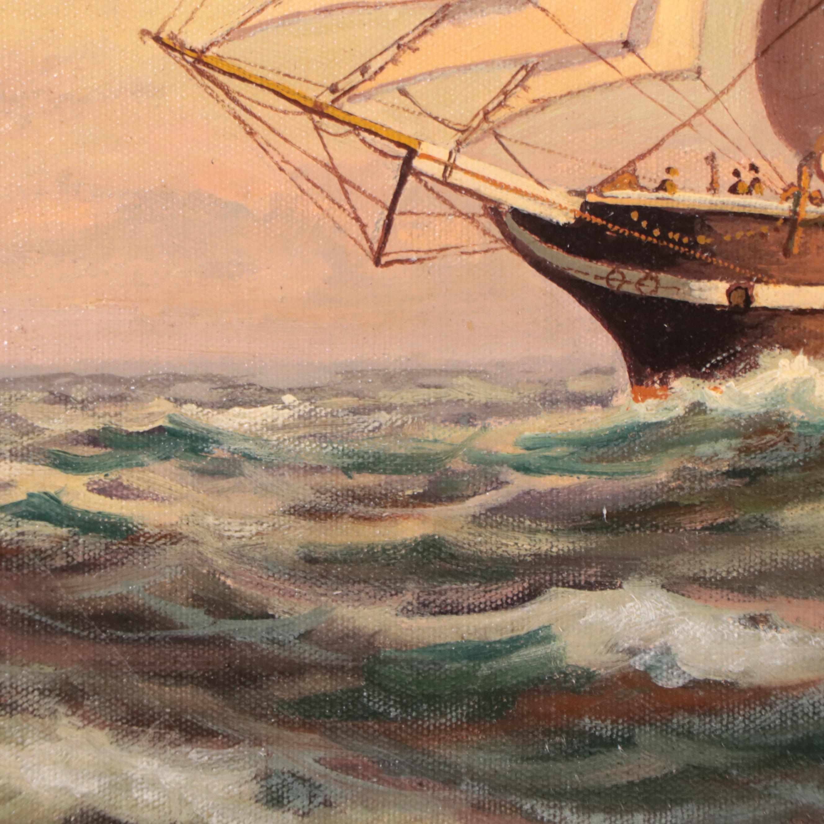 T. Bailey Oil Painting of Ship at Sea