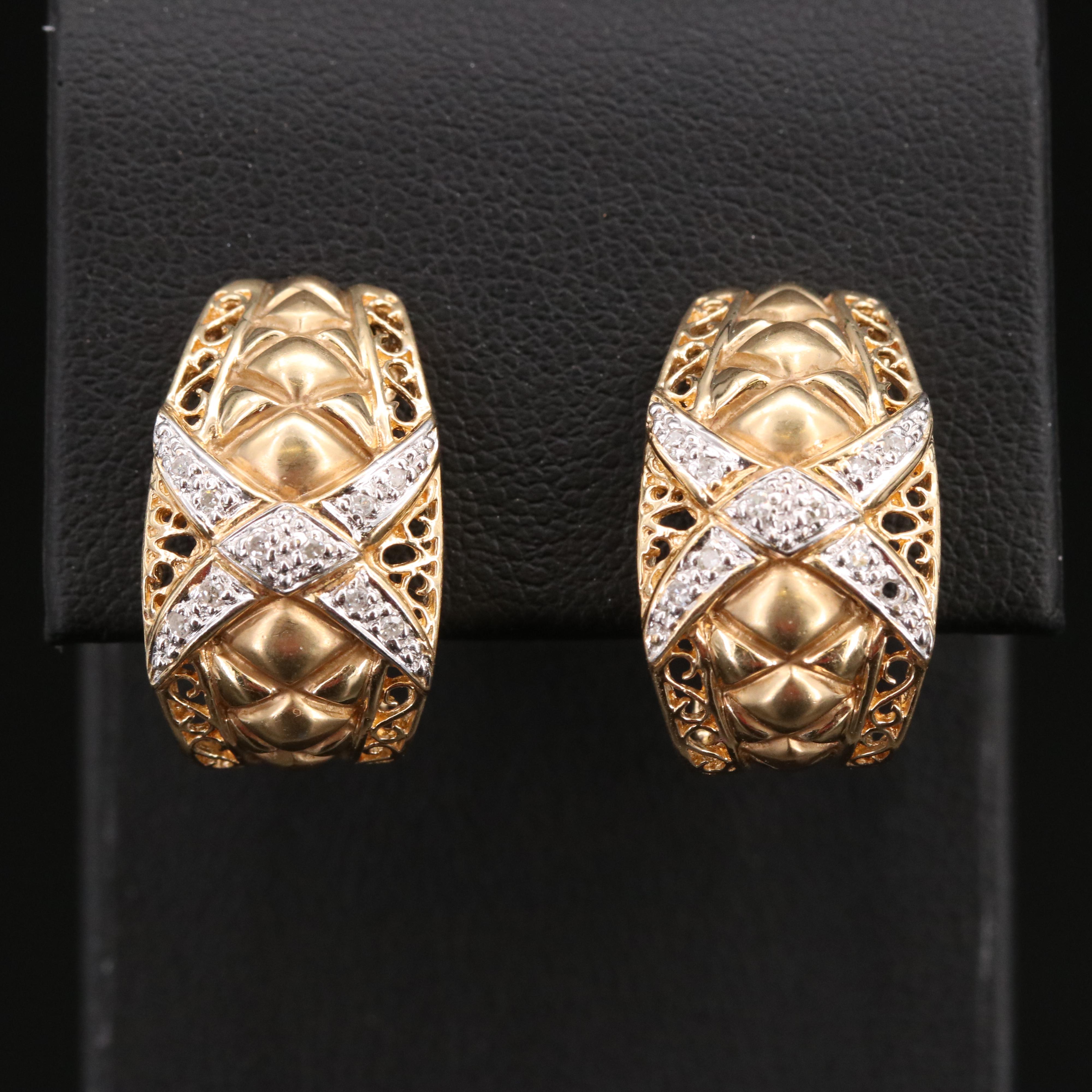 14K Diamond J Hoop Earrings