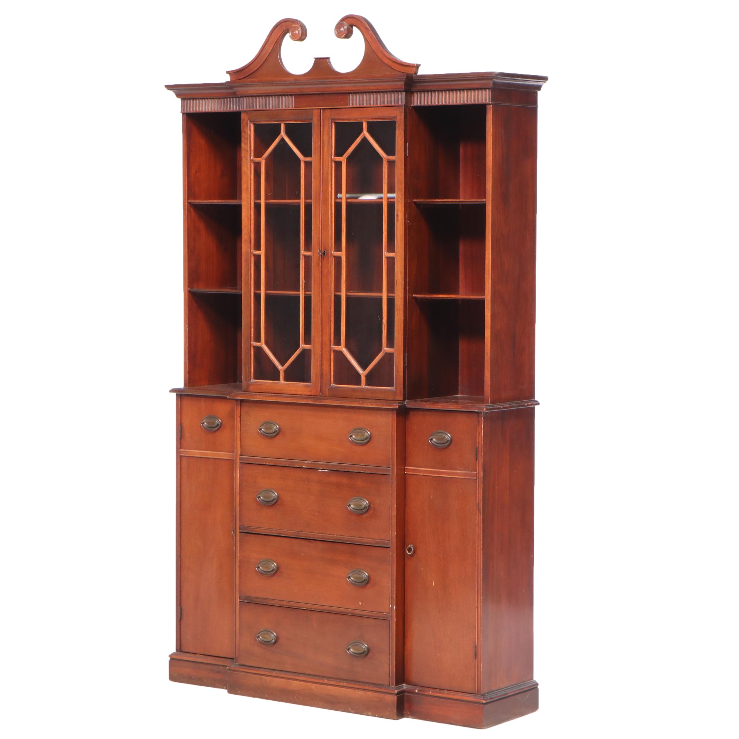 George III Style Mahogany Breakfront Secretary Desk, 1940s