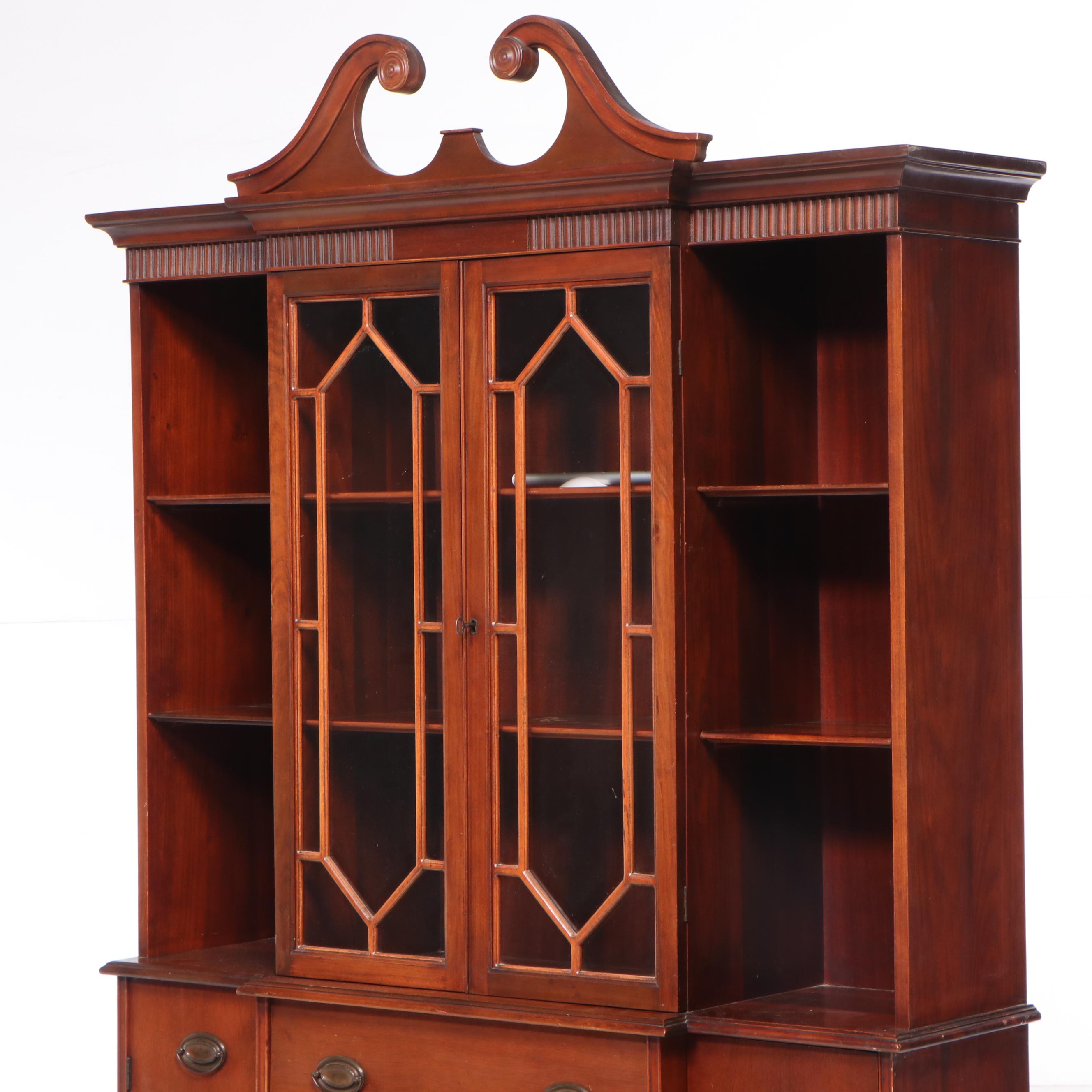 George III Style Mahogany Breakfront Secretary Desk, 1940s