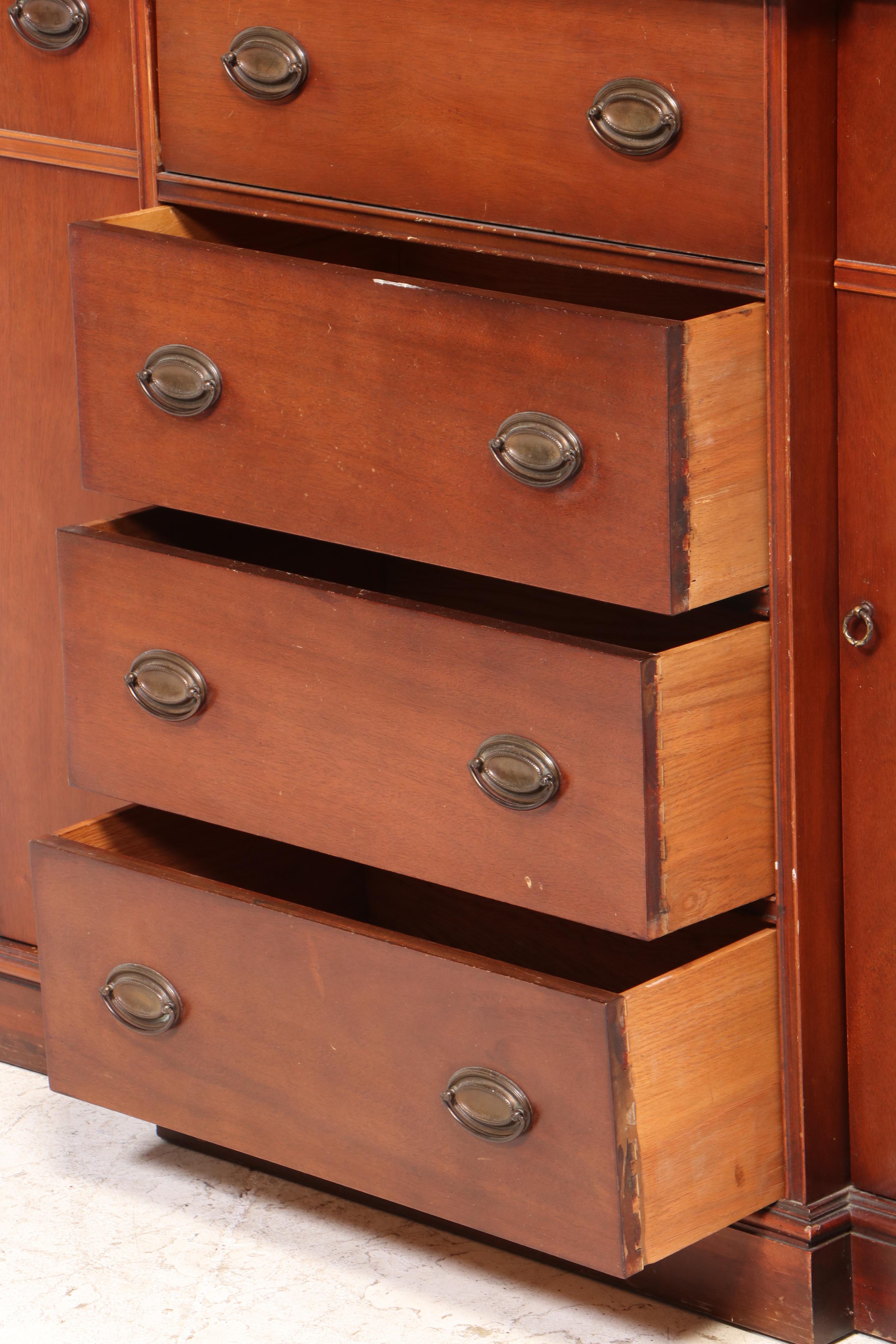 George III Style Mahogany Breakfront Secretary Desk, 1940s