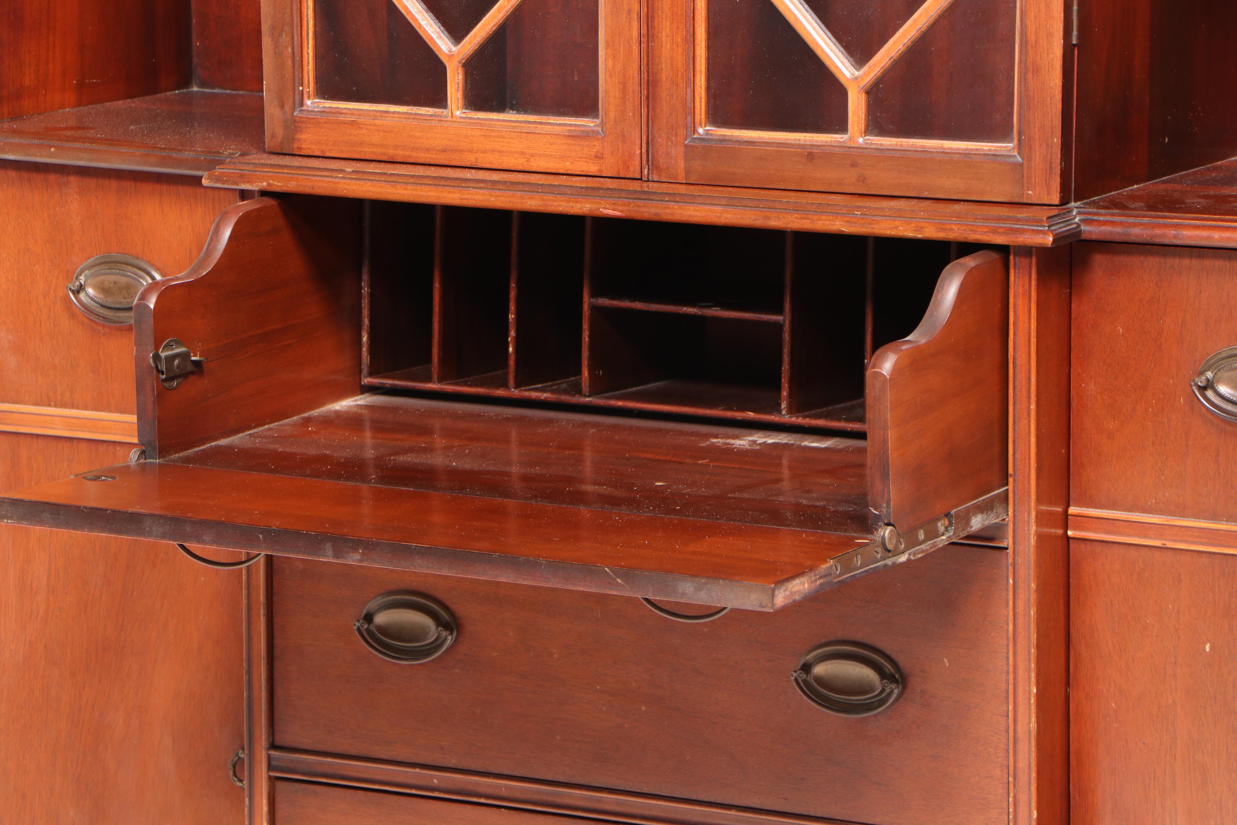 George III Style Mahogany Breakfront Secretary Desk, 1940s