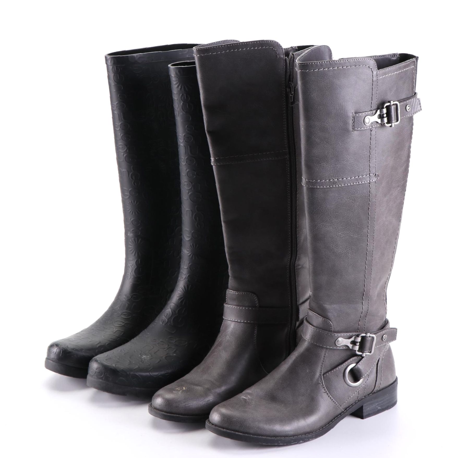 G By Guess Boots in Grey Faux Leather and UGG Rubber Rain Boots