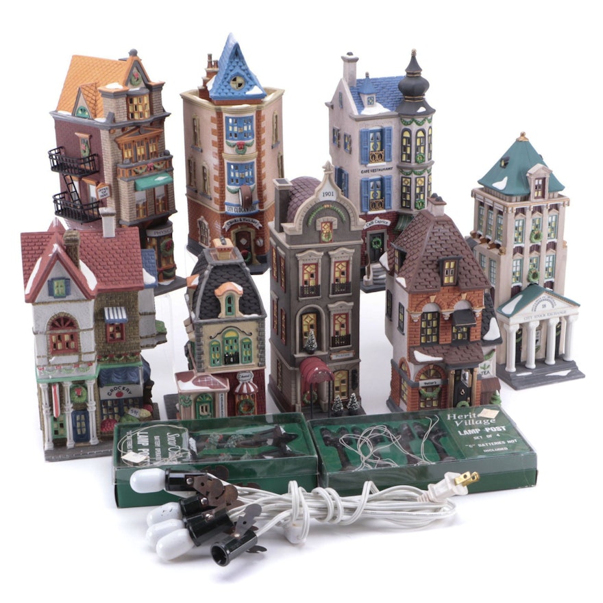 Department 56 "Christmas In The City Porcelain Buildings with Lamp Posts