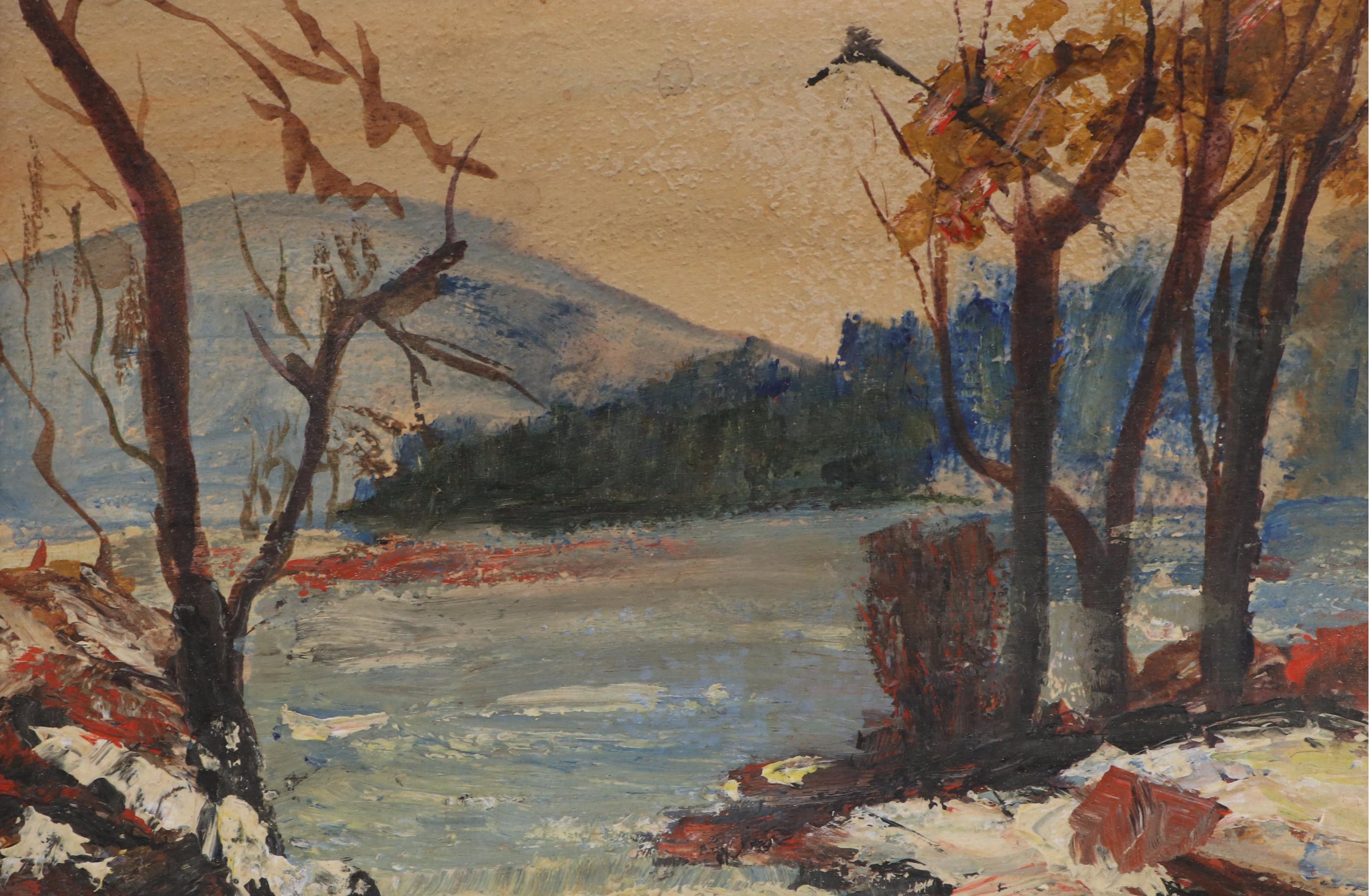 Fall and Winter Landscape Oil Paintings, Late 20th Century
