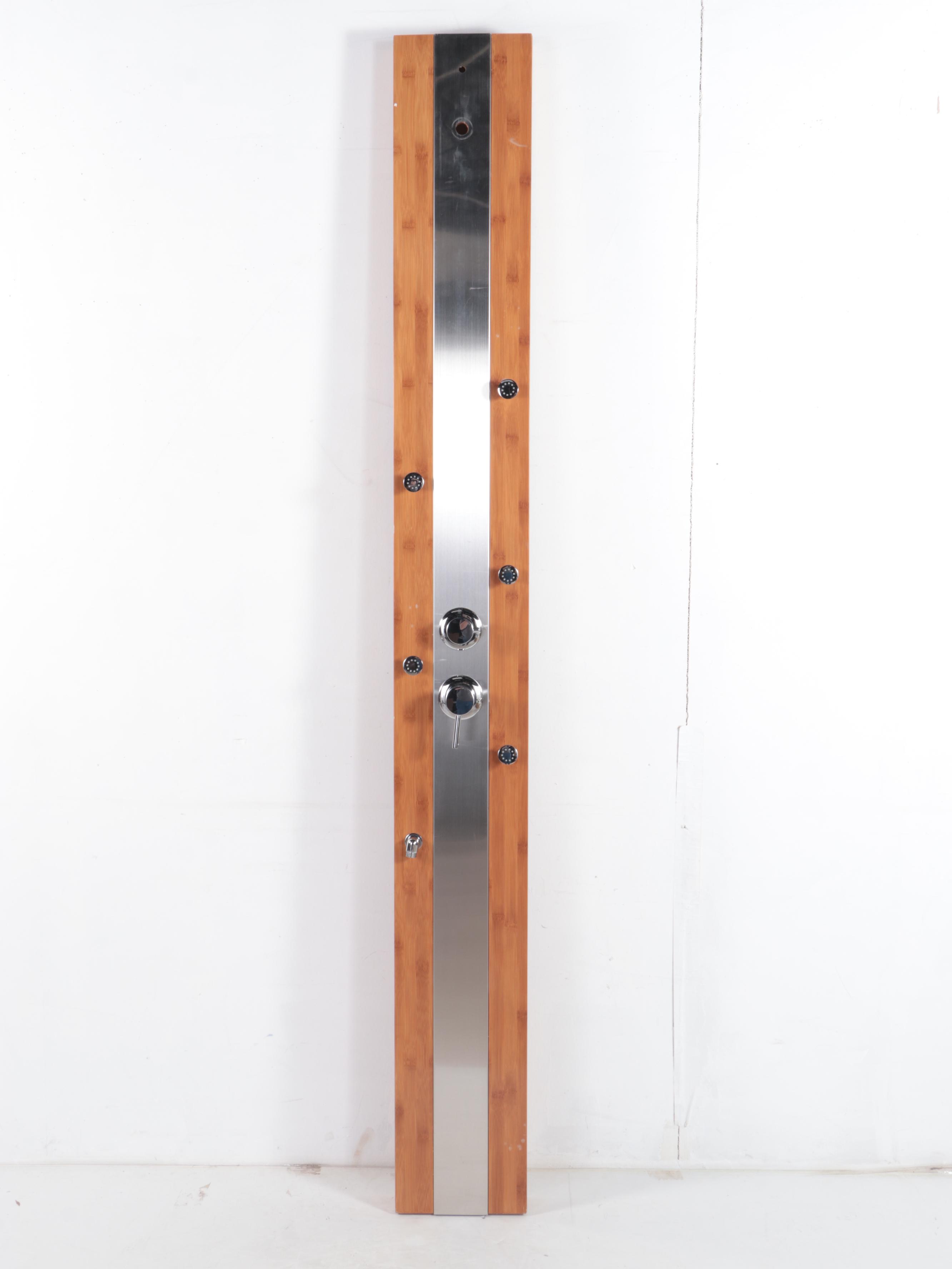 Bamboo and Stainless Outdoor Shower With Linear Shower Drain