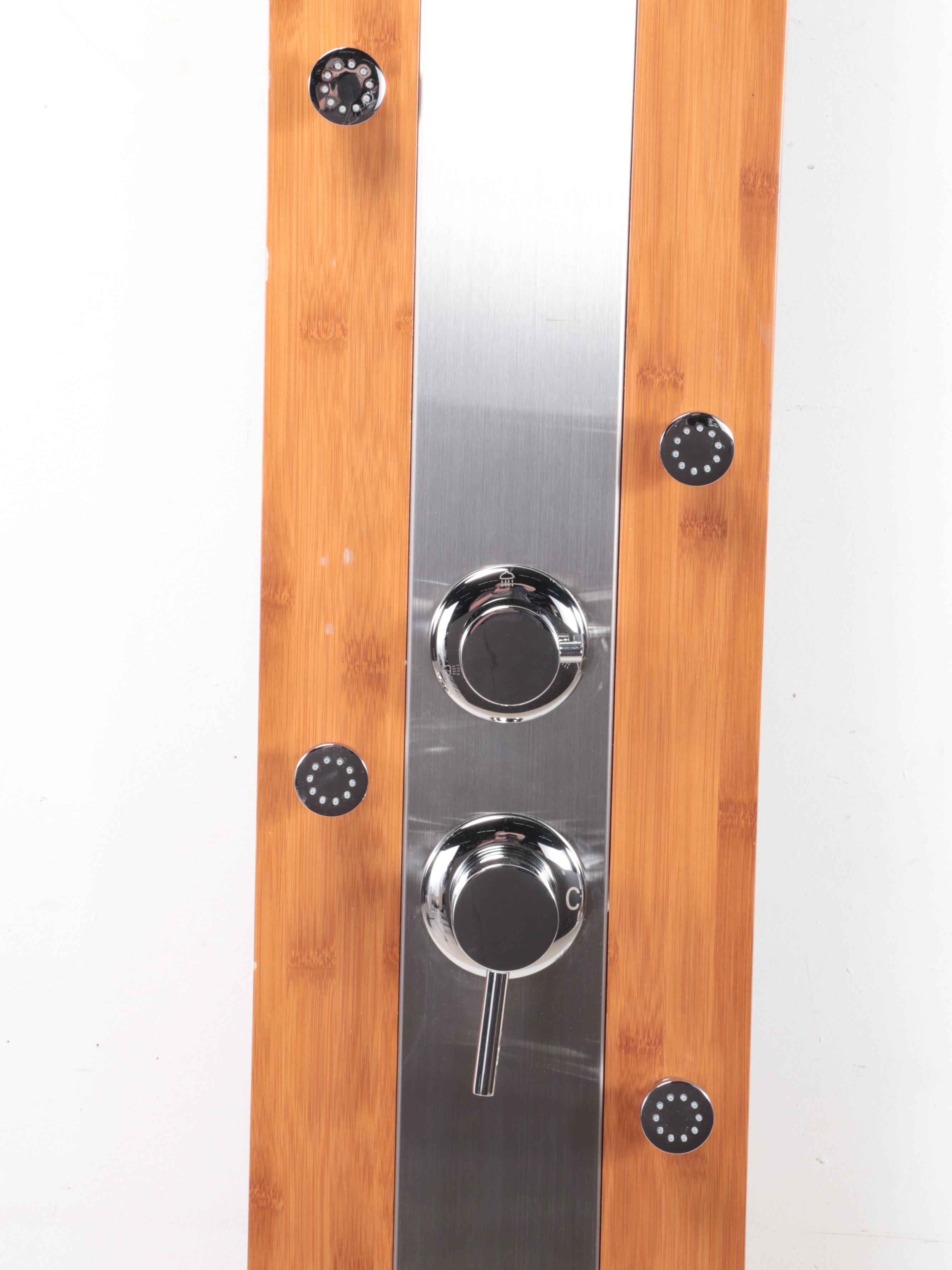 Bamboo and Stainless Outdoor Shower With Linear Shower Drain