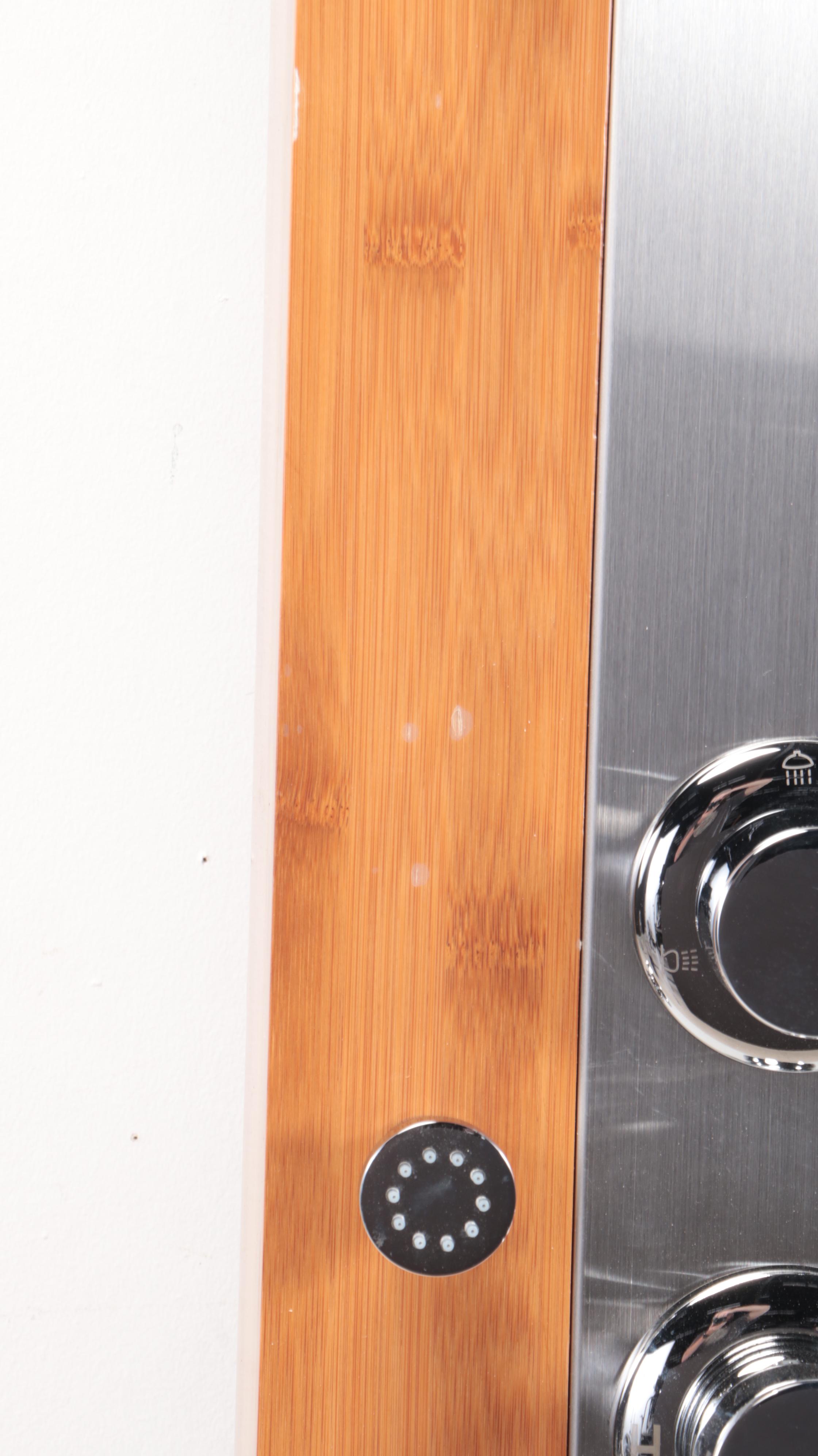 Bamboo and Stainless Outdoor Shower With Linear Shower Drain