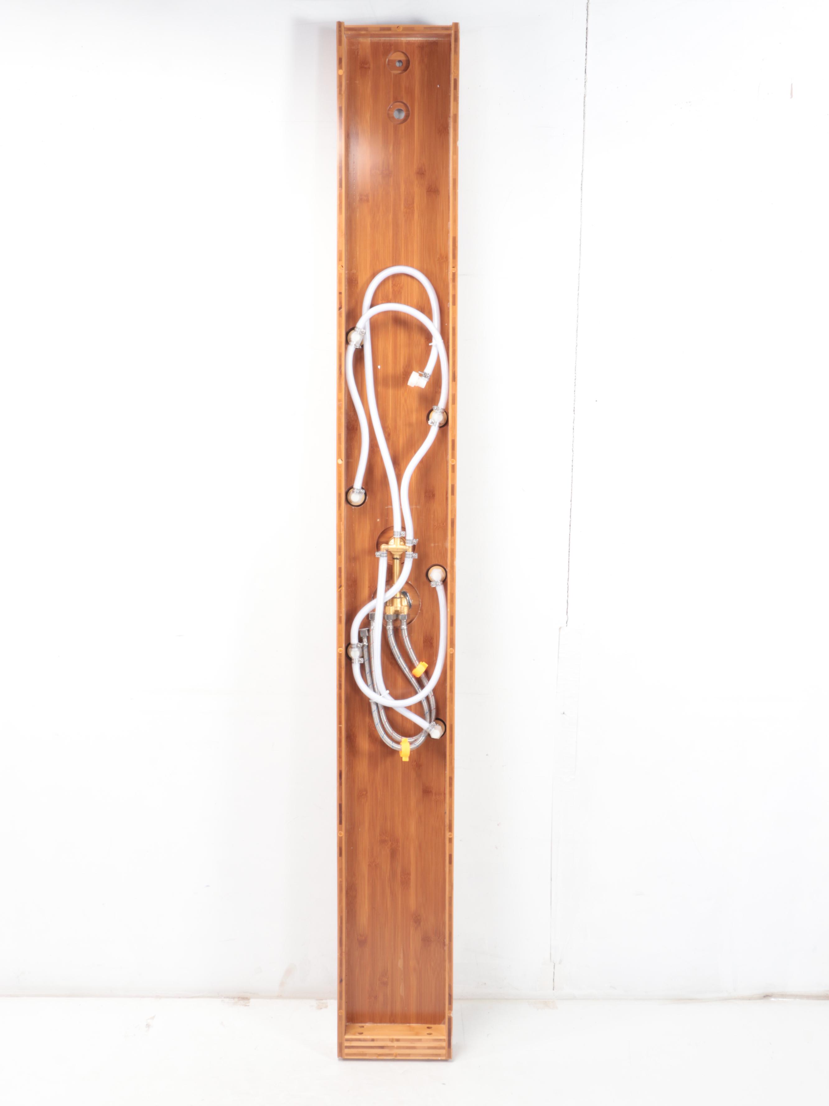 Bamboo and Stainless Outdoor Shower With Linear Shower Drain