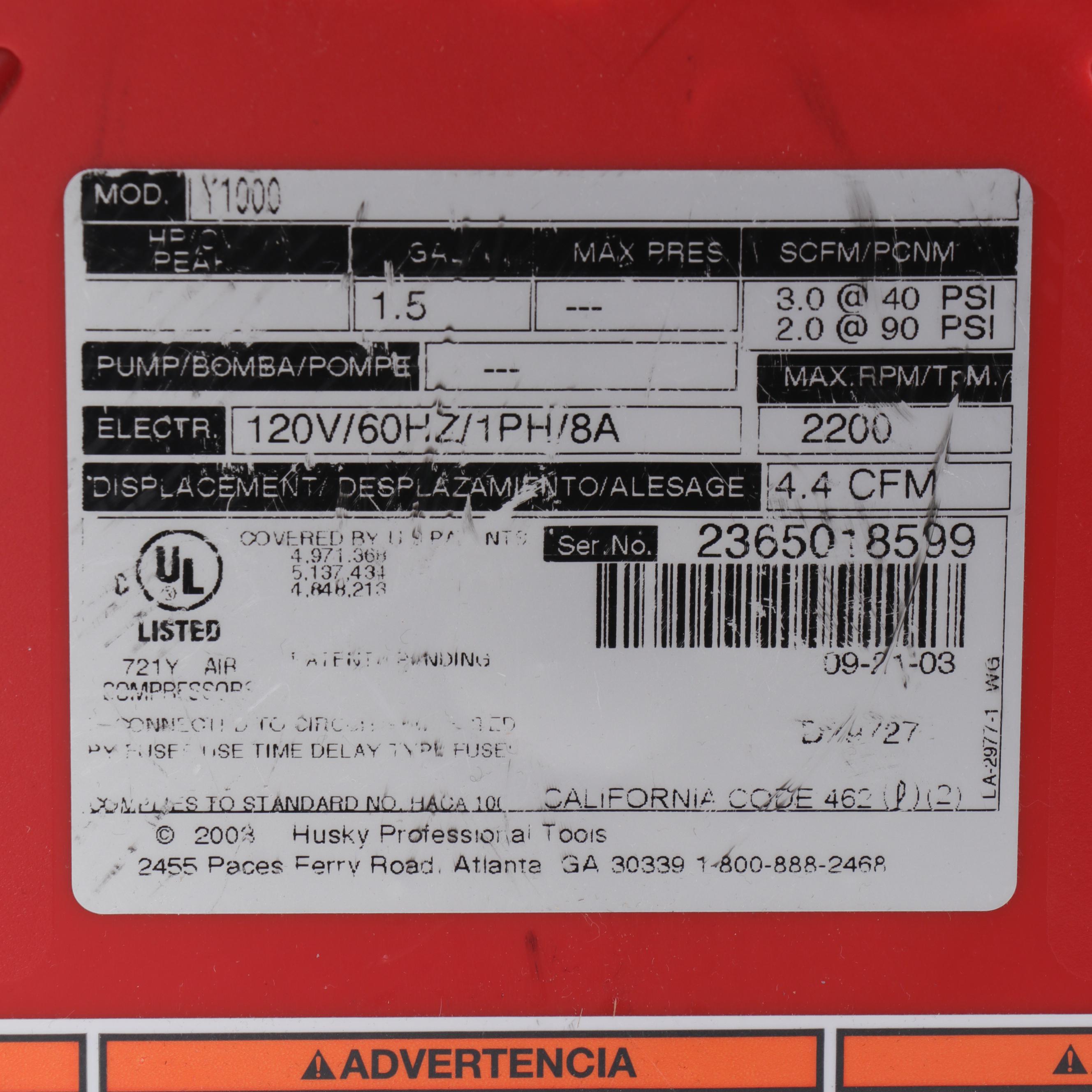 Husky Easy Air 1.5 Gal Electric Air Compressor With Hose