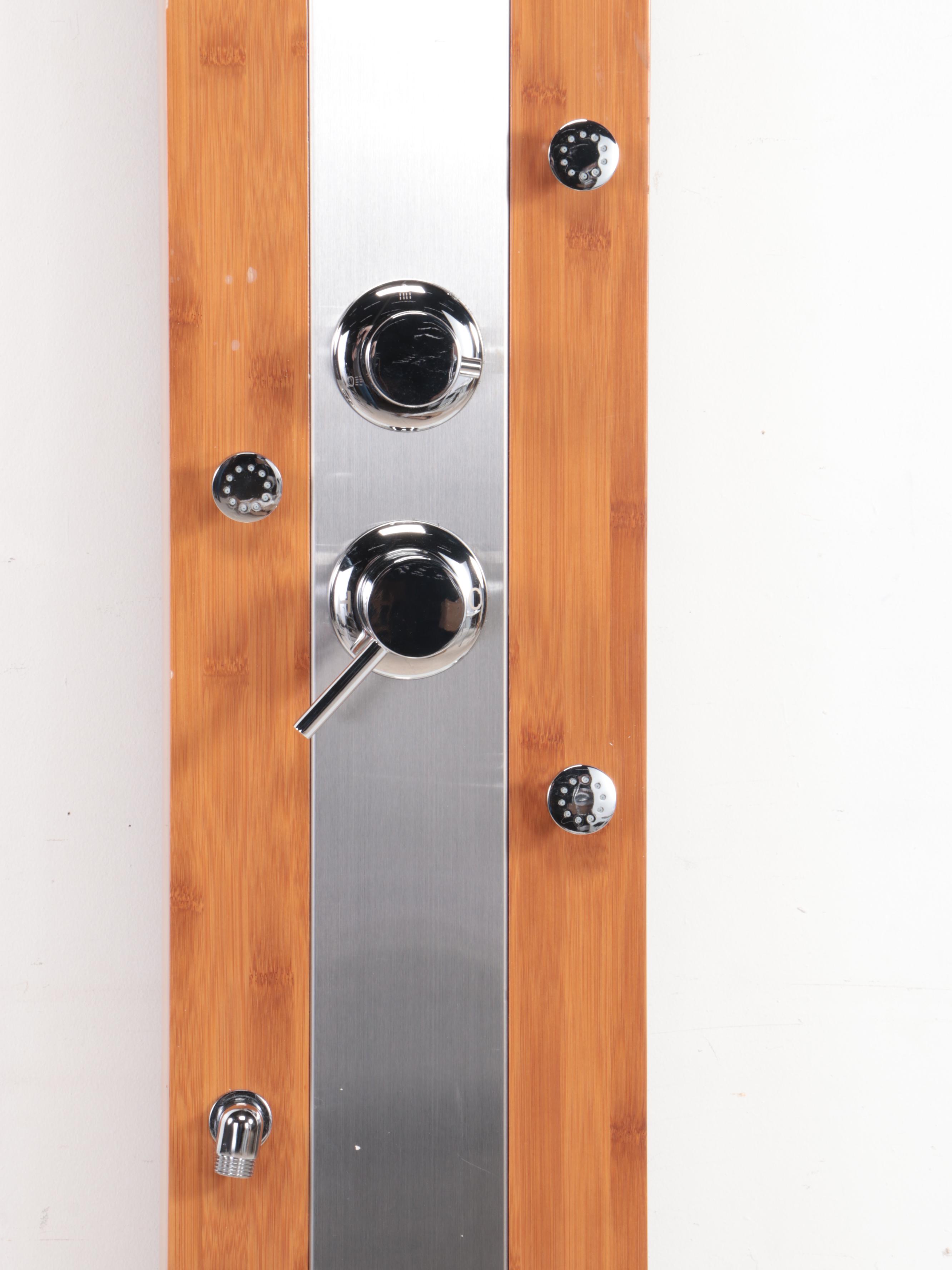 Bamboo and Stainless Outdoor Shower With Linear Shower Drain