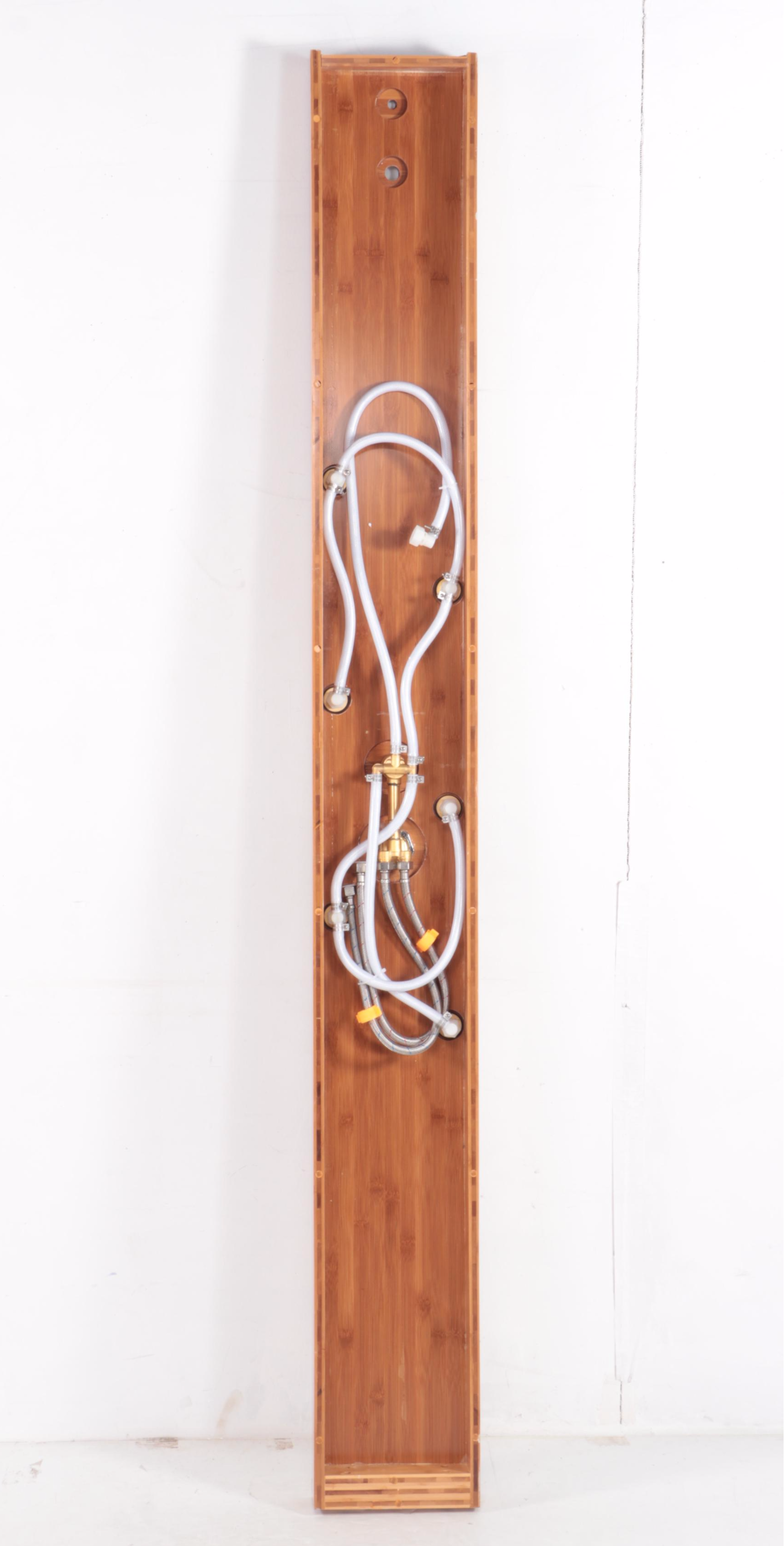 Bamboo and Stainless Outdoor Shower With Linear Shower Drain