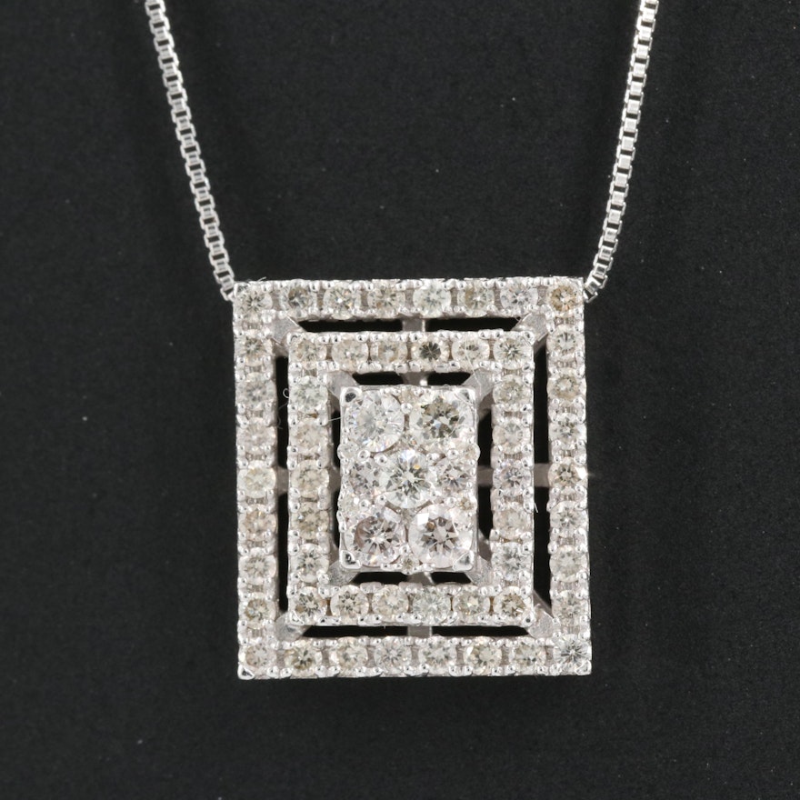 18K 0.50 CTW Diamond Double Halo Pendant Necklace