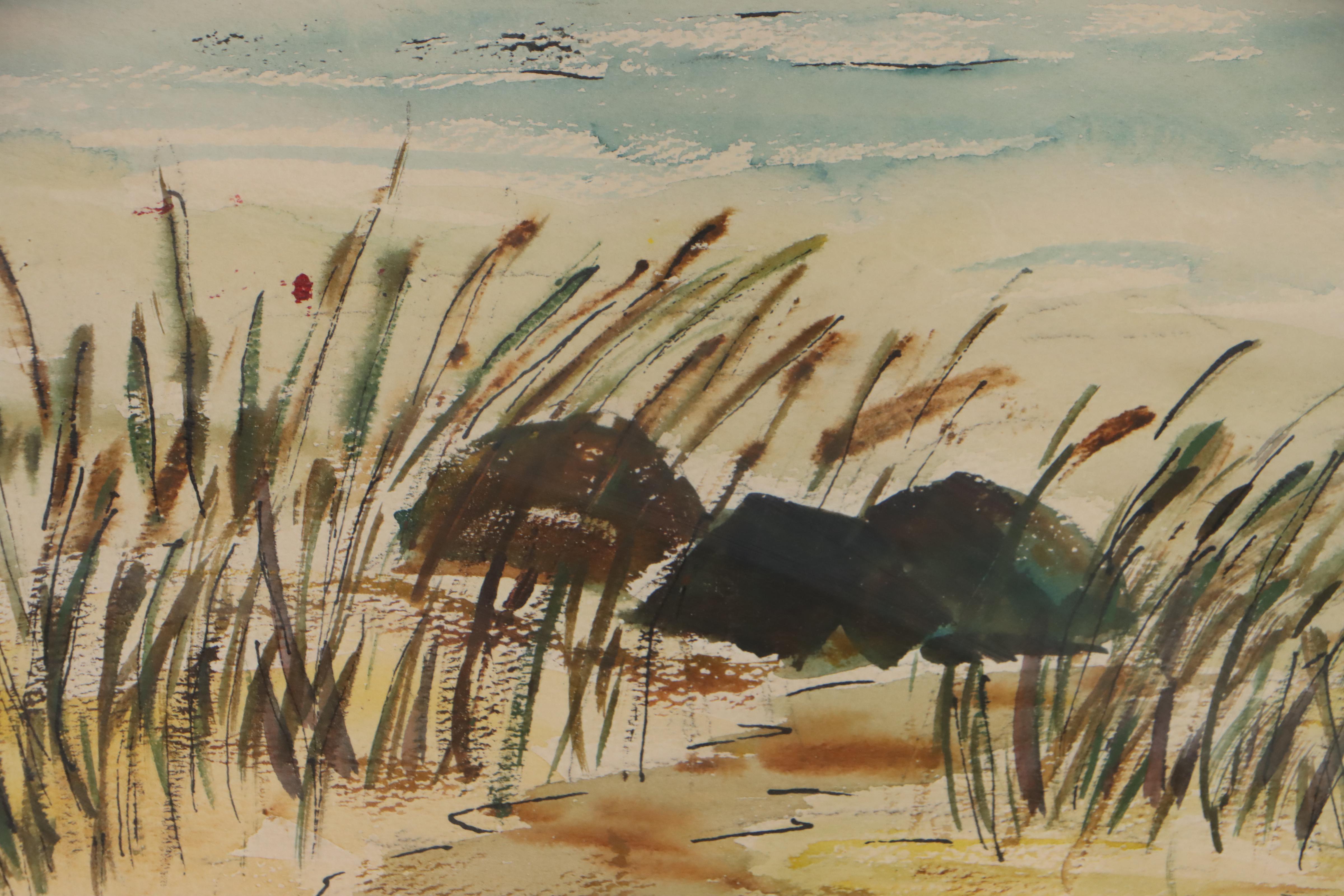 E. Hermann Coastal Landscape Watercolor Painting