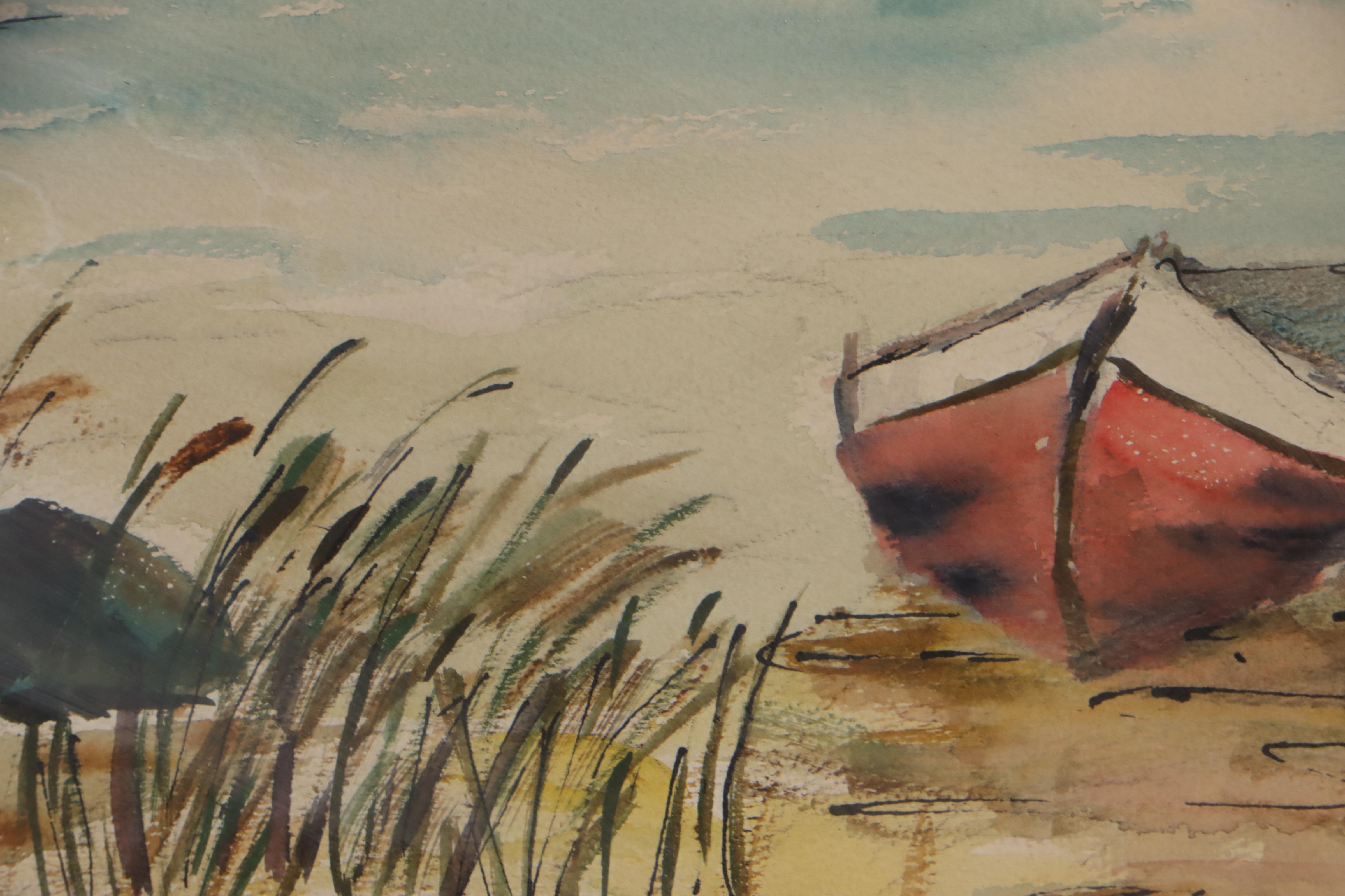 E. Hermann Coastal Landscape Watercolor Painting