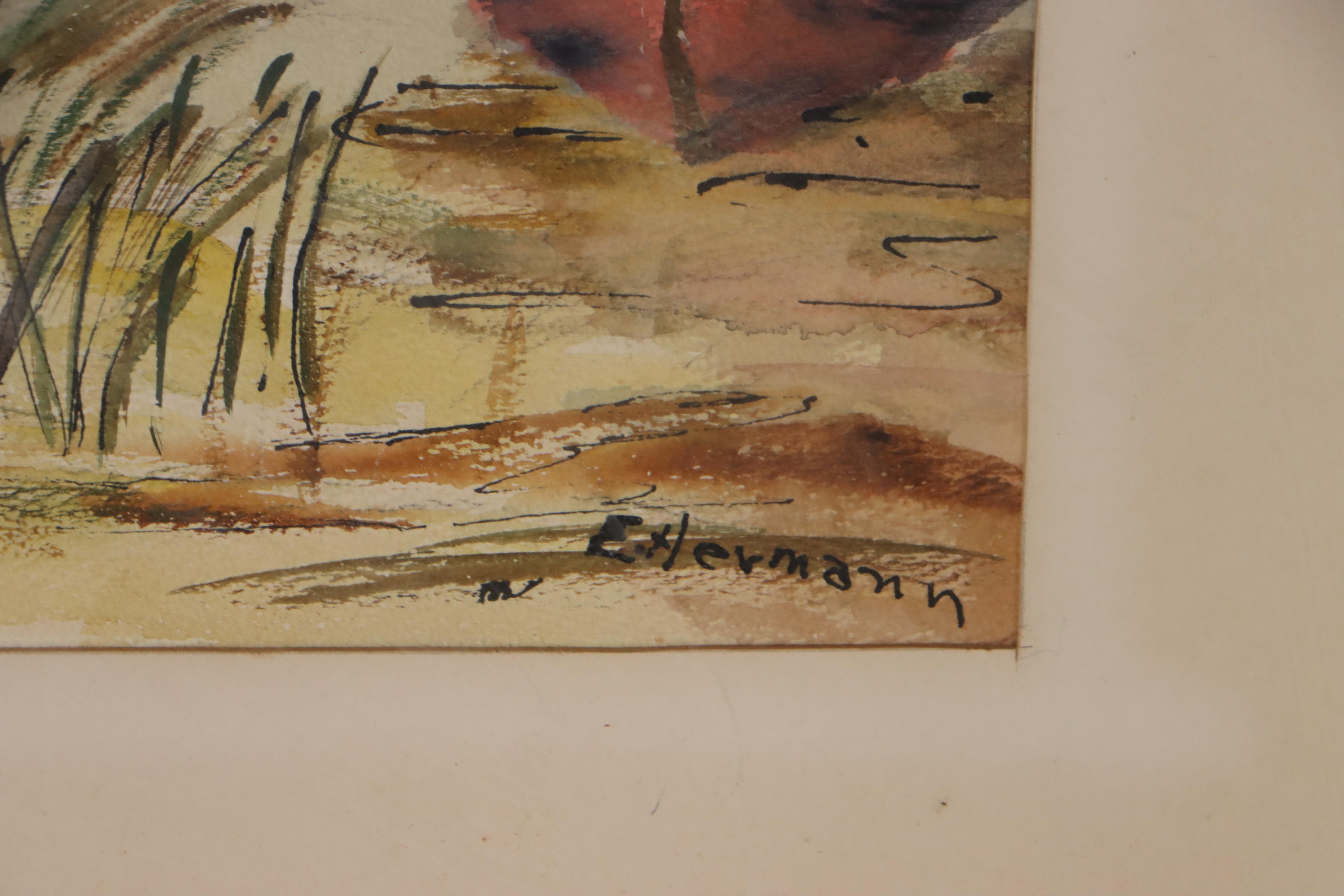 E. Hermann Coastal Landscape Watercolor Painting