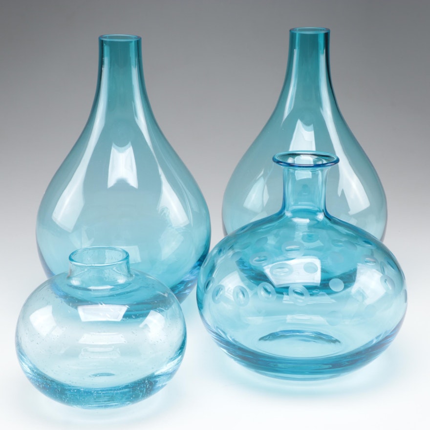 Krosno and Other Turquoise Blown Glass Vases