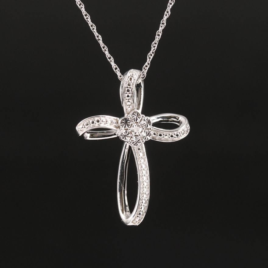 Sterling Diamond Cross Pendant Necklace