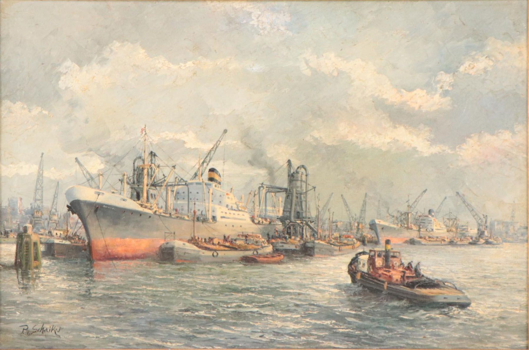 Pieter Van Schaik Jr. Oil Painting "Seascape Painting," Mid-20th Century