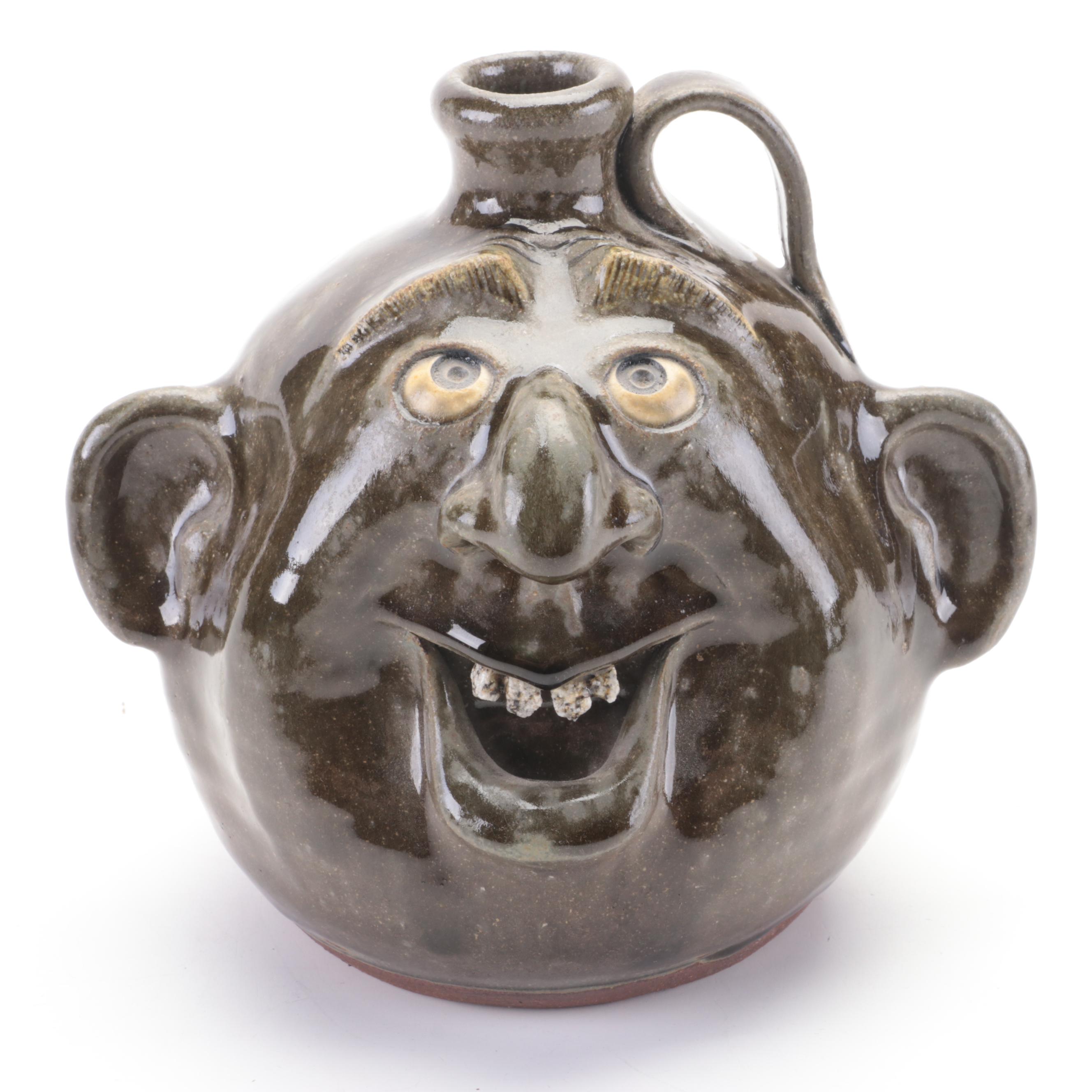 Michael A Crocker and Melvin Crocker Art Pottery Face Jug, 1996