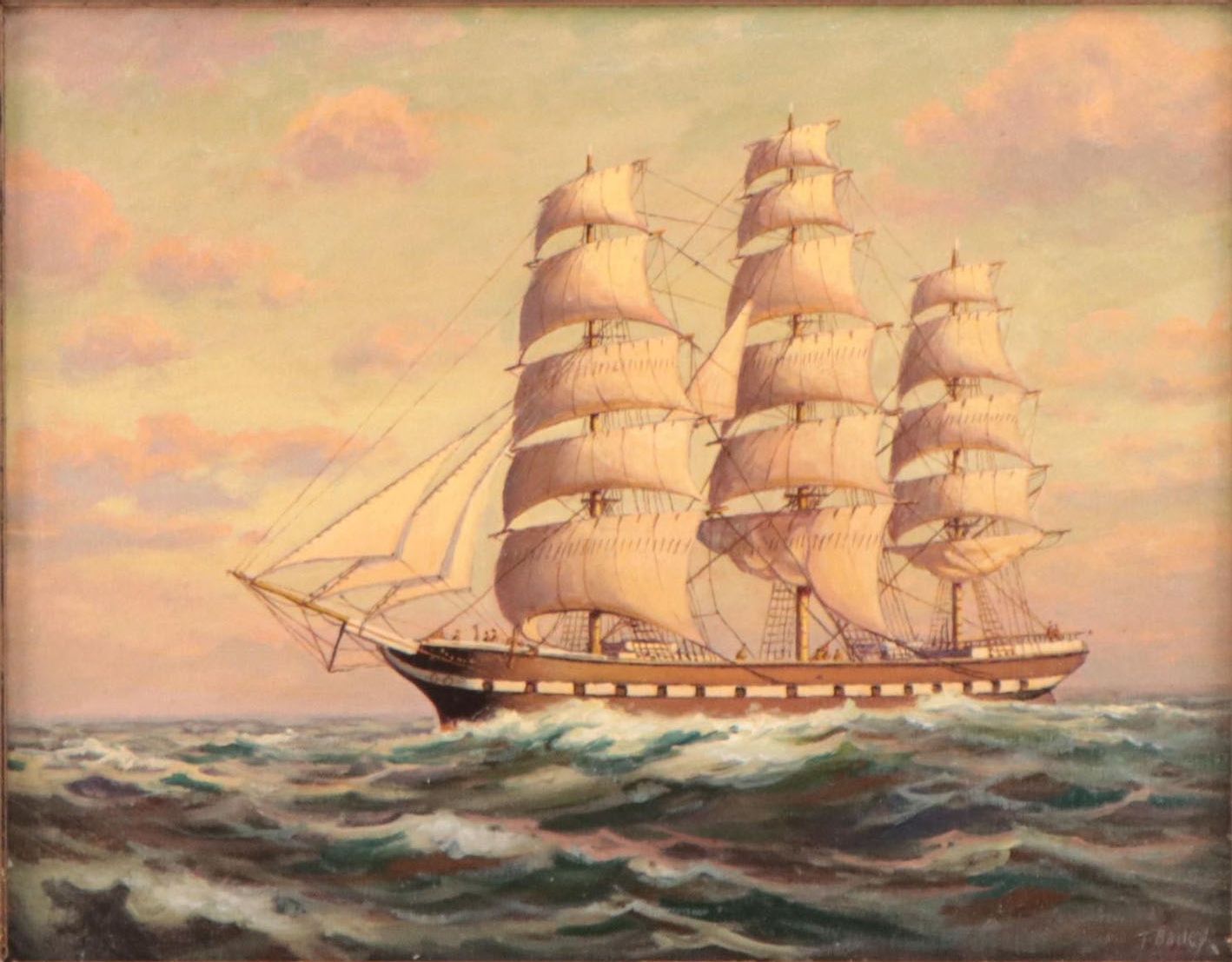 T. Bailey Oil Painting of Ship at Sea