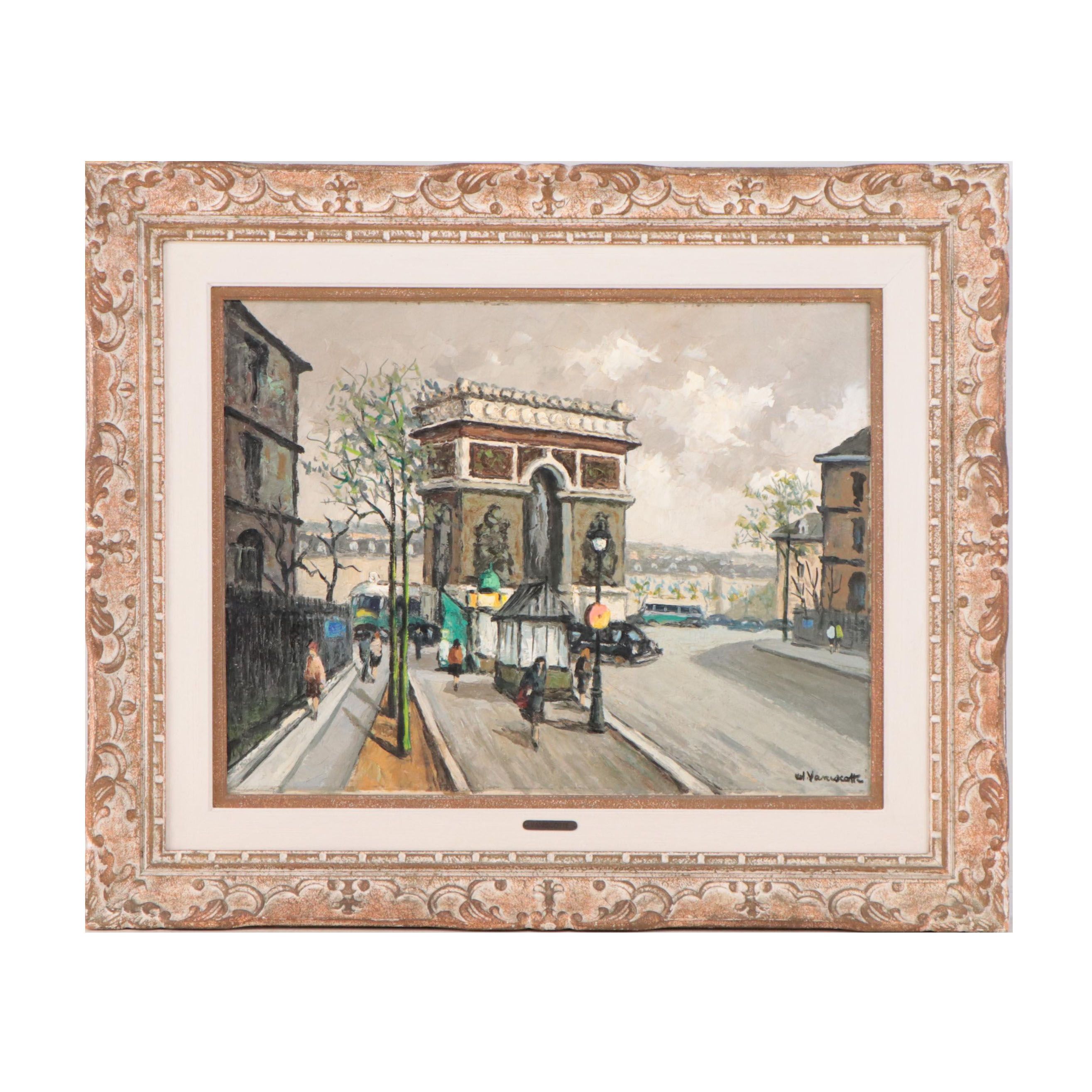 Charles Vaniscottes Oil Painting "Arc de Triomphe, Paris," Late 20th Century