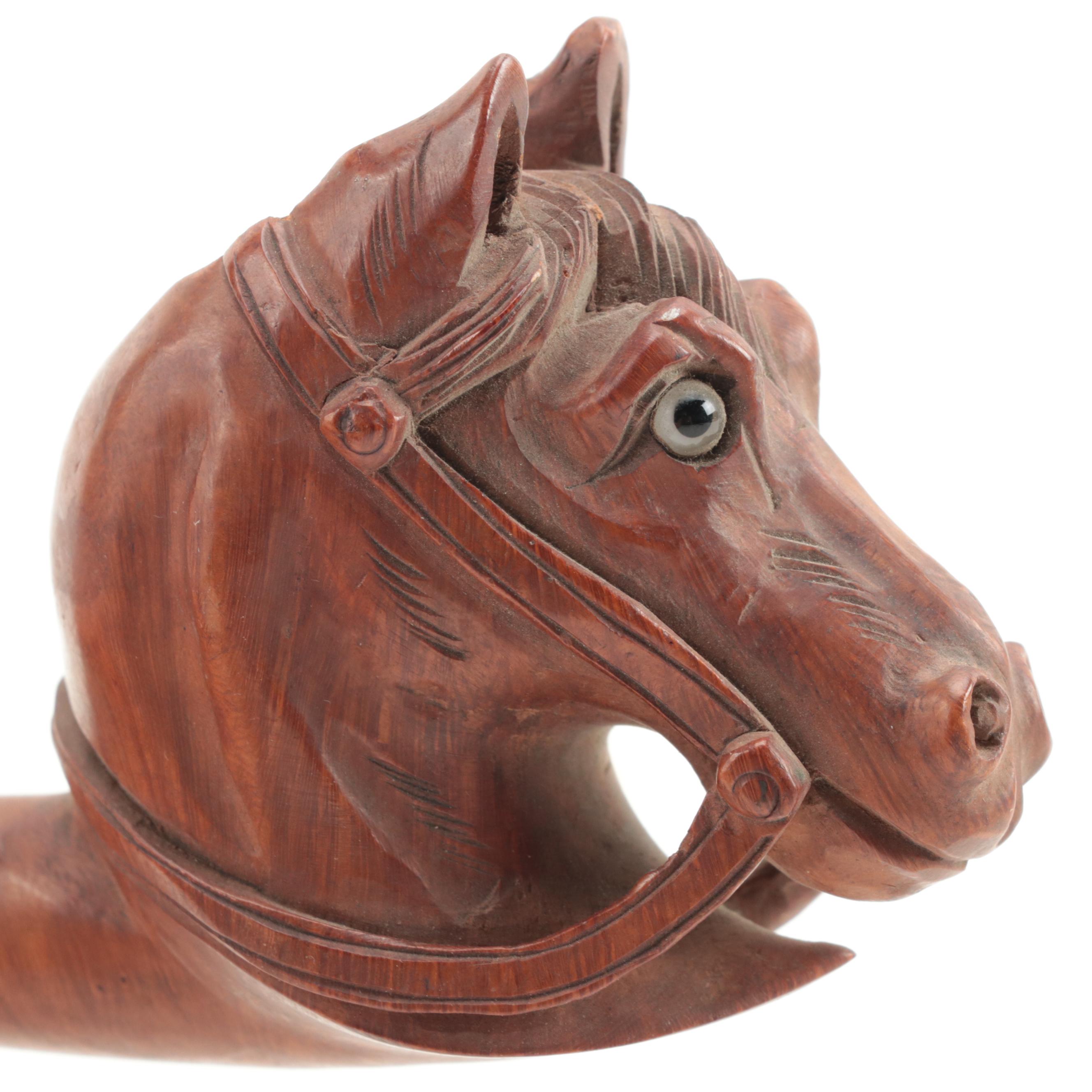 German Black Forest Carved Wood Meerschaum Pipe with Other Figural Pipes