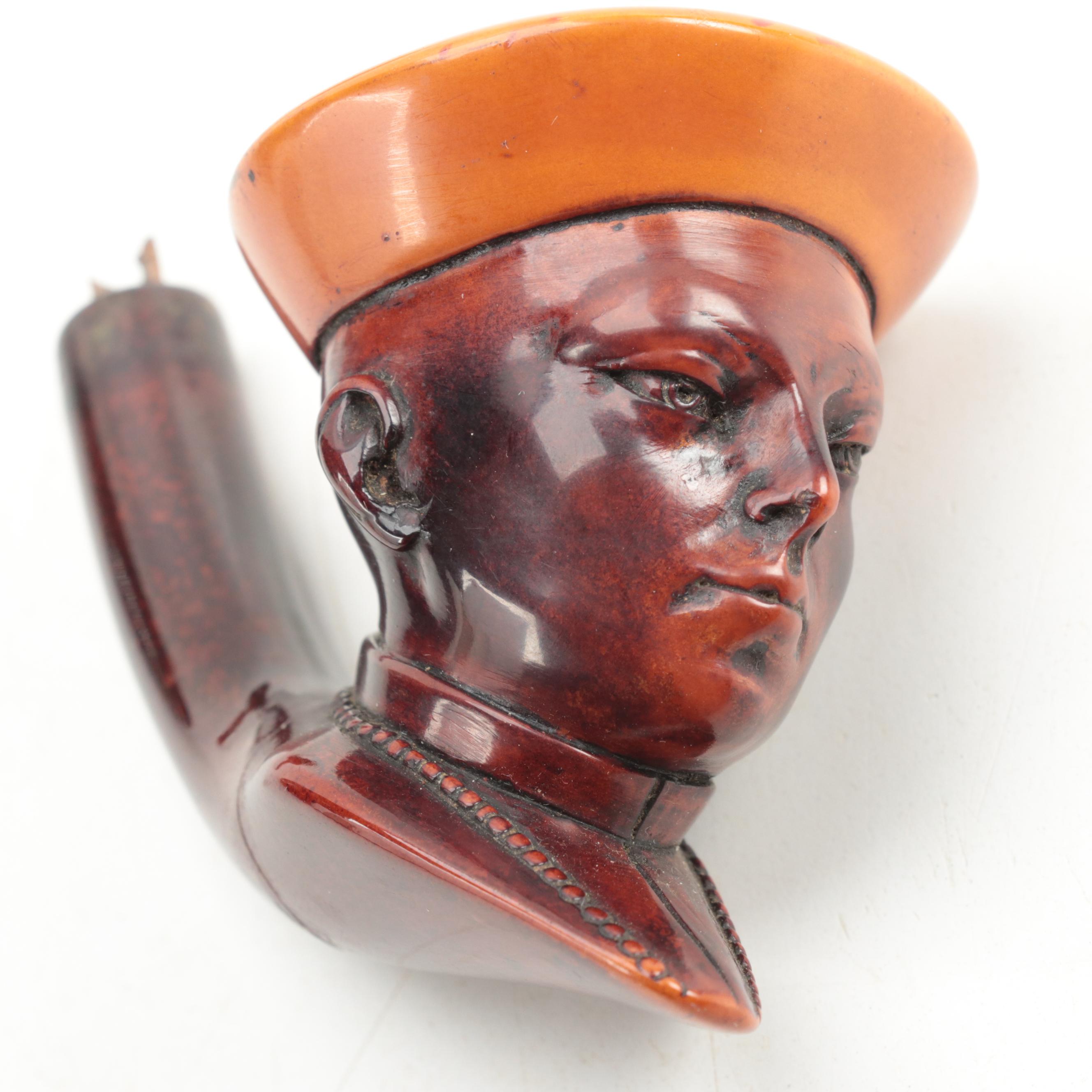 German Black Forest Carved Wood Meerschaum Pipe with Other Figural Pipes