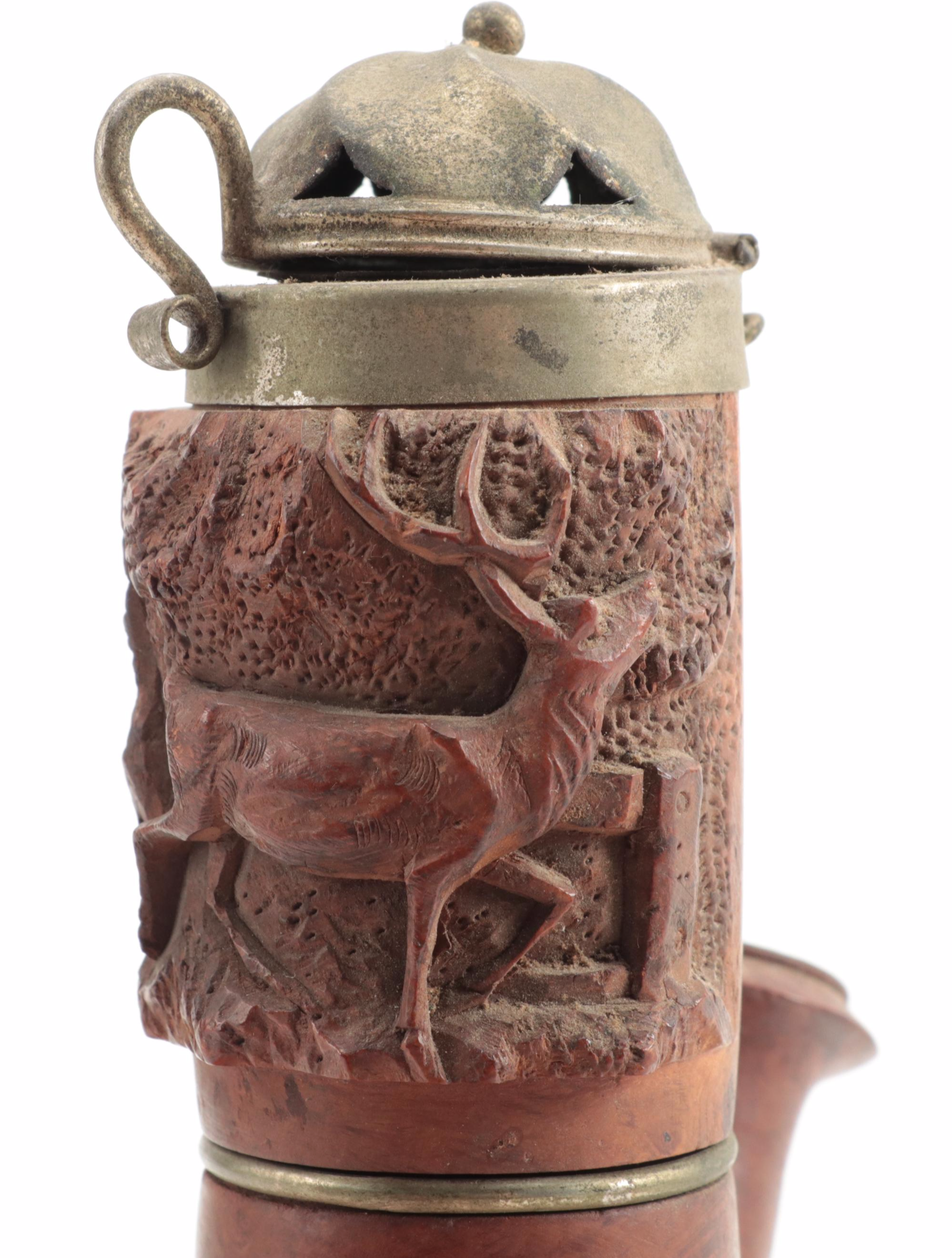 German Black Forest Carved Wood Meerschaum Pipe with Other Figural Pipes