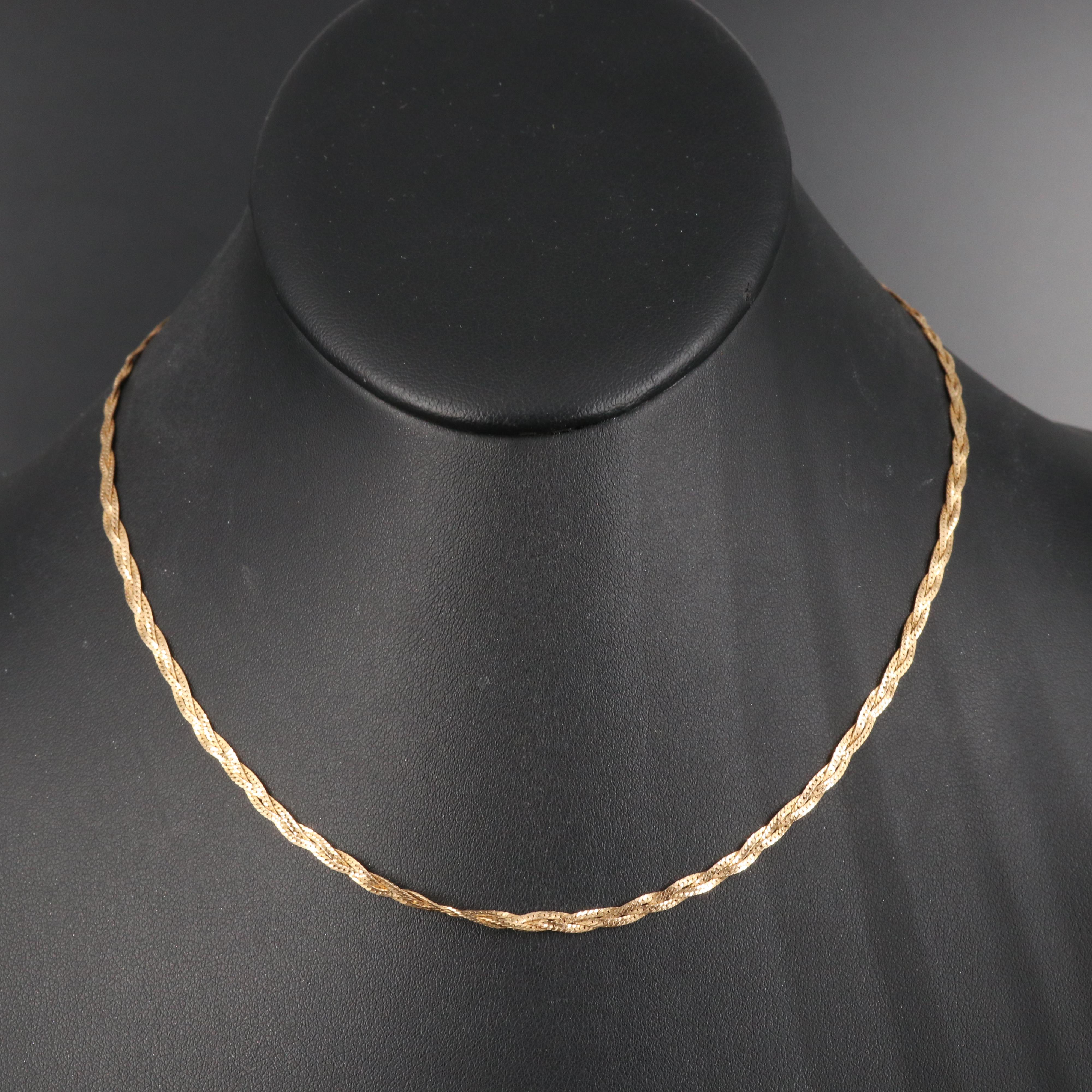 14K Braided Herringbone Chain Necklace