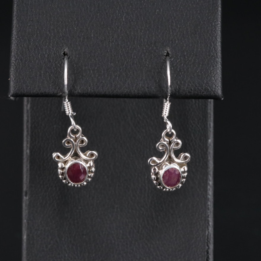 Sterling Silver Ruby Dangle Earrings