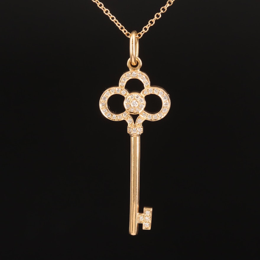 Tiffany & Co. 18K 0.11 CTW Diamond Crown Key Pendant Necklace