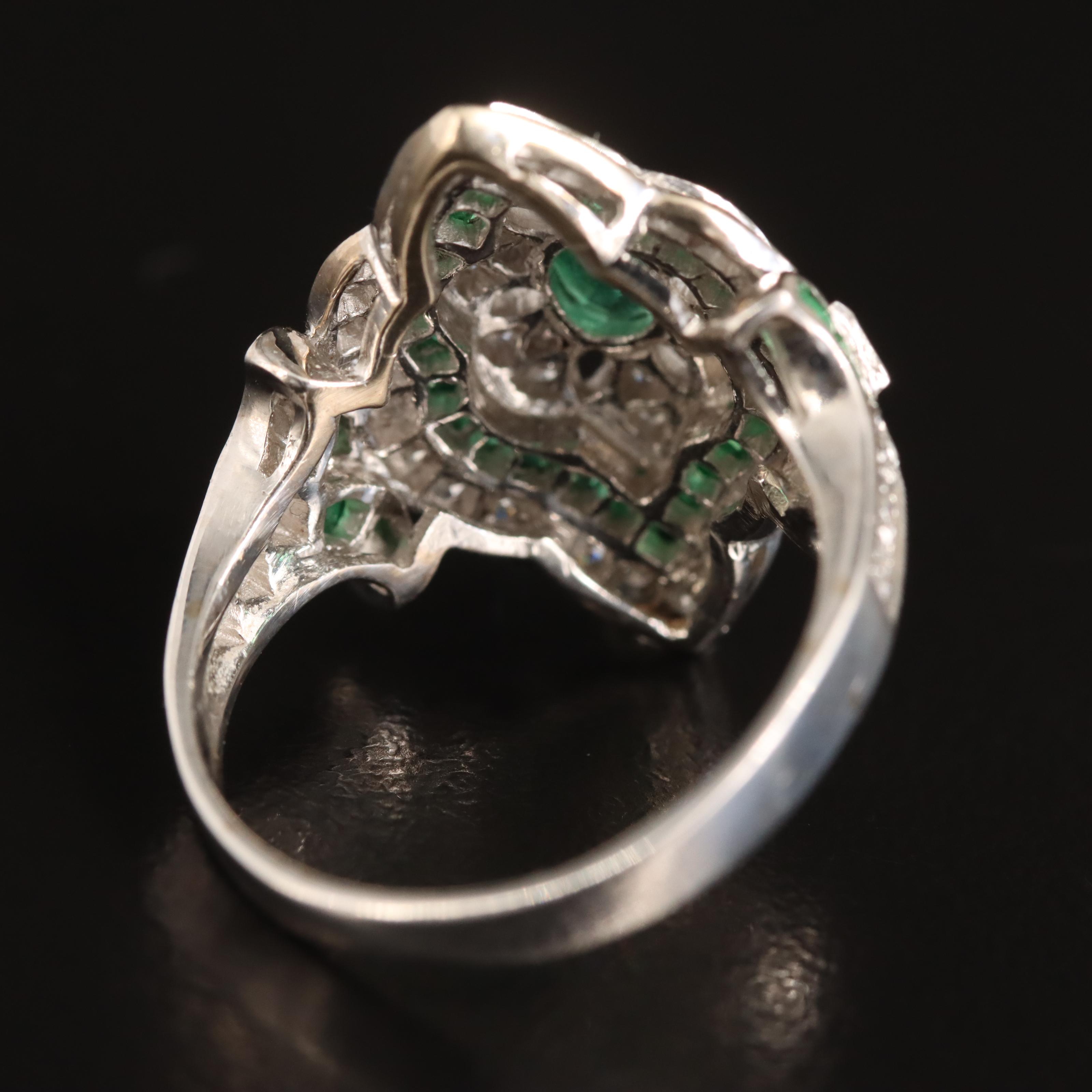 14K Emerald and Diamond Octahedral Openwork Ring
