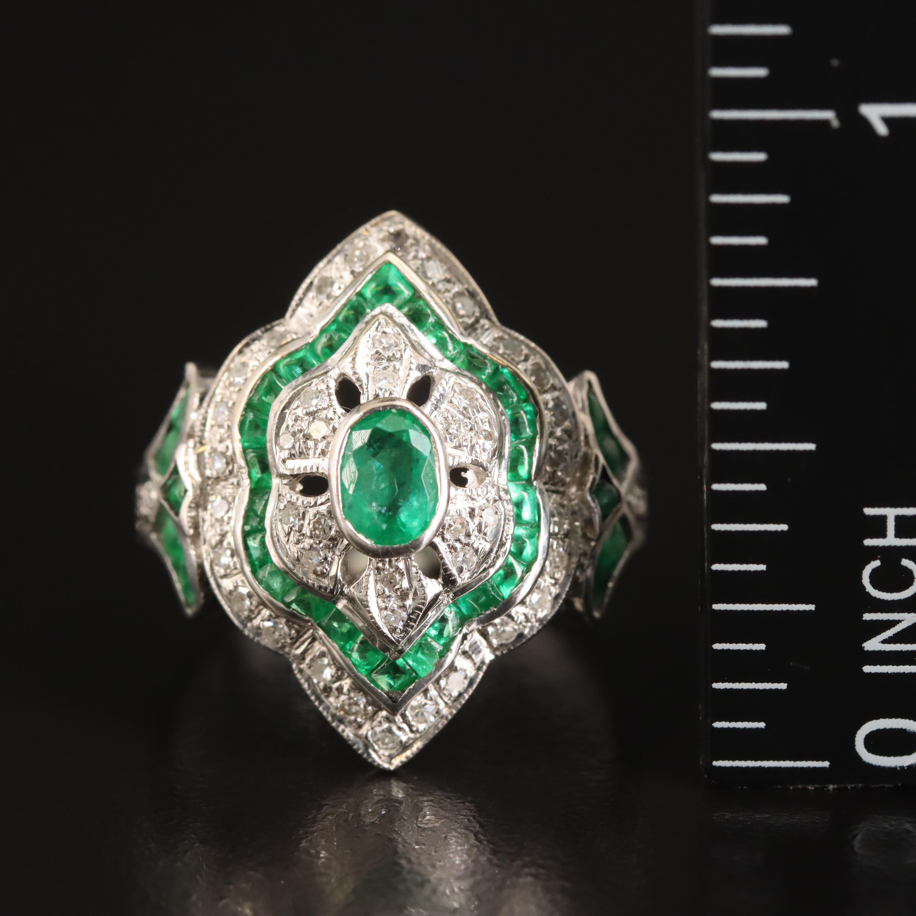 14K Emerald and Diamond Octahedral Openwork Ring