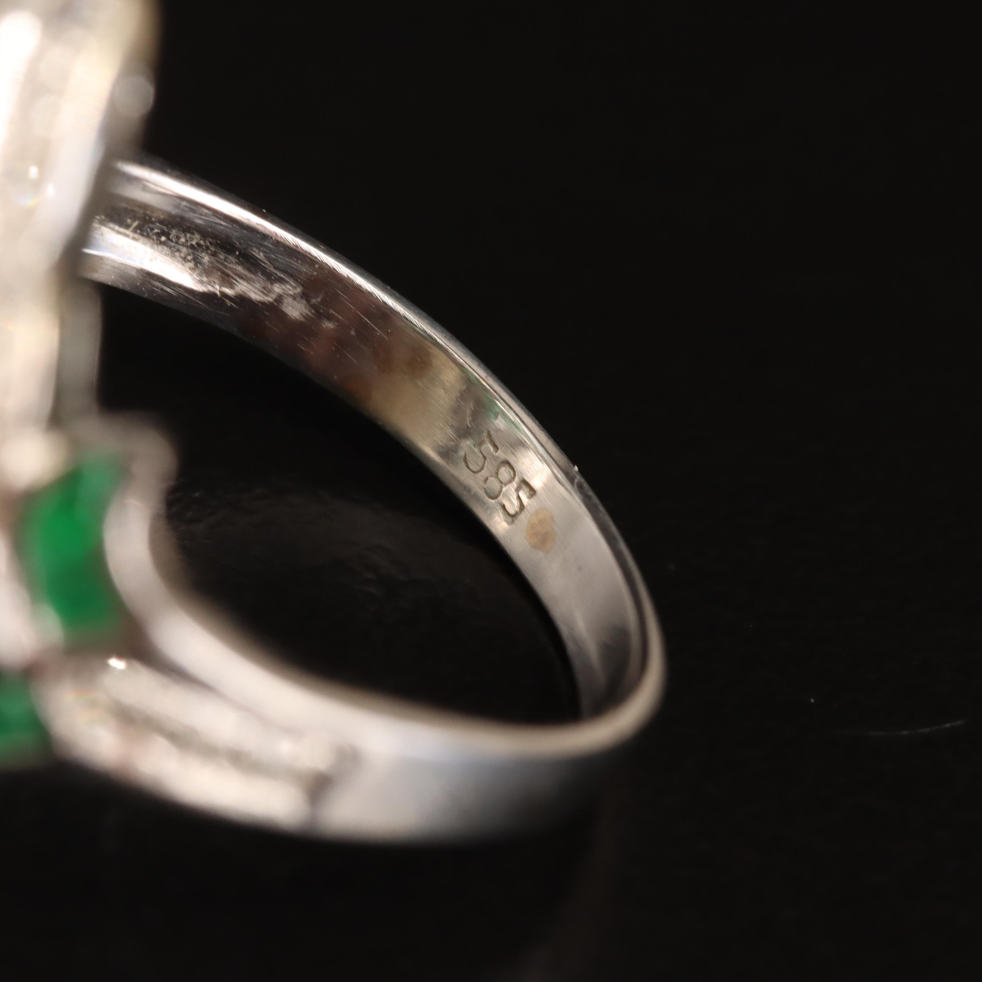 14K Emerald and Diamond Octahedral Openwork Ring