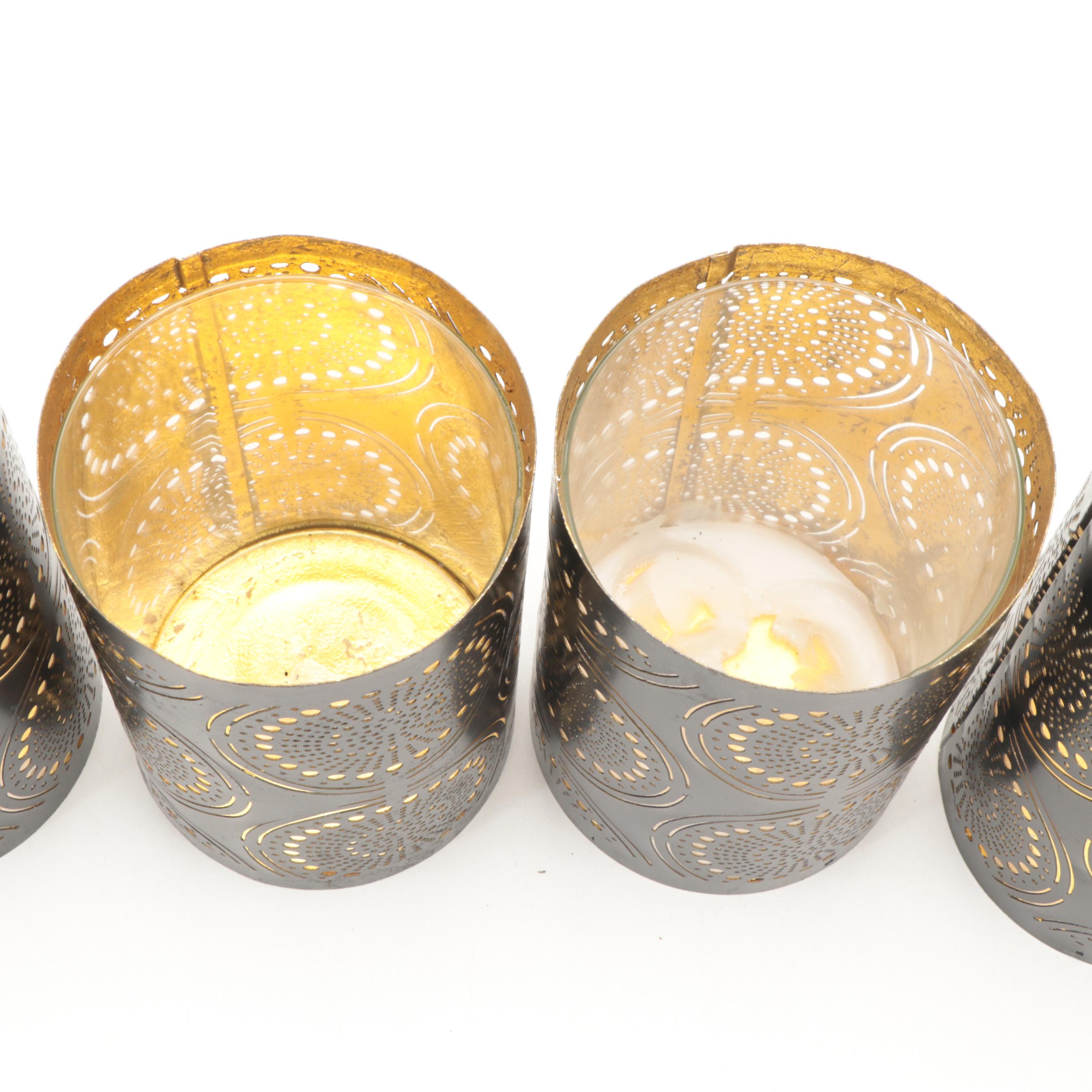 Indian Metal Candle Holder with Glass Inset Collection