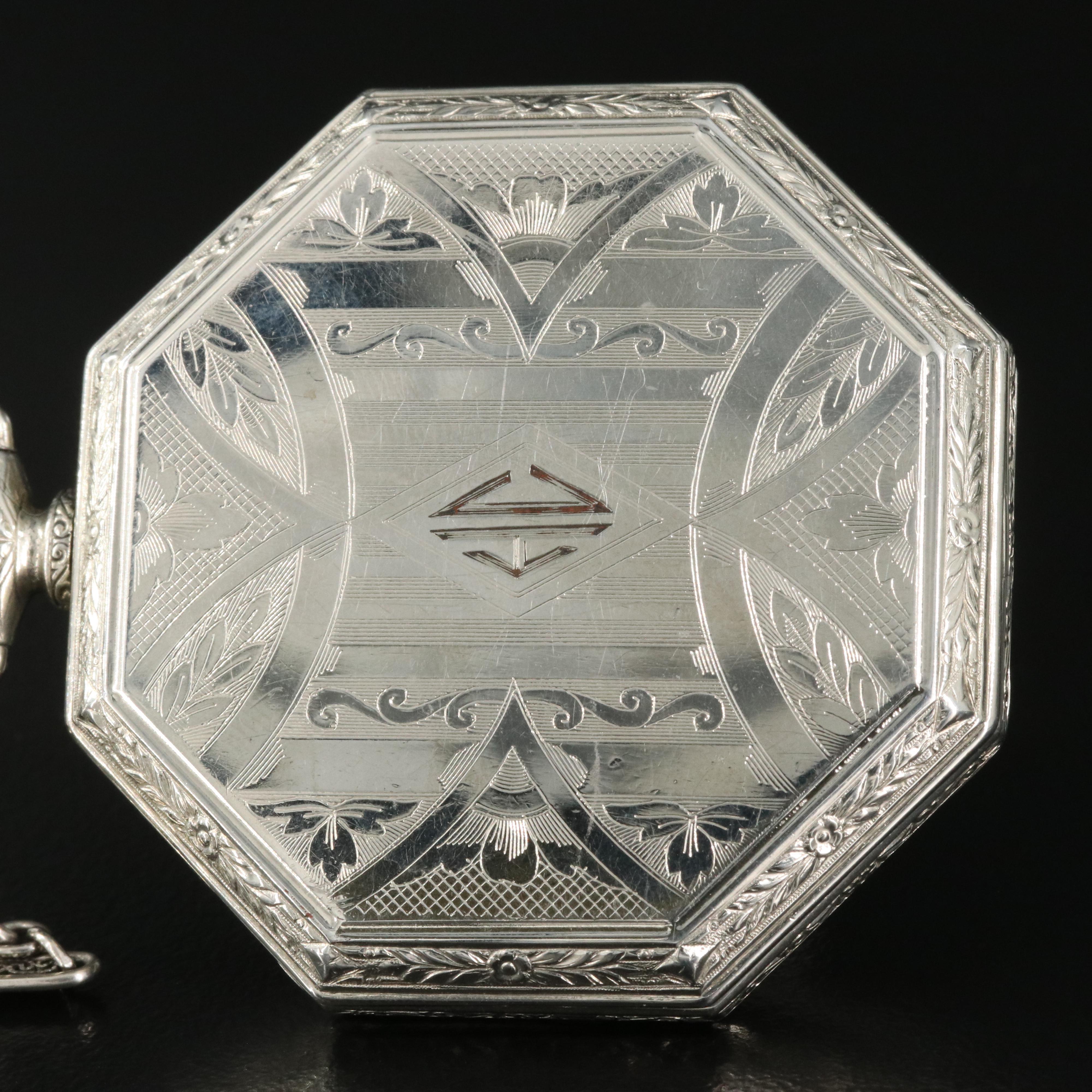 1921 Elgin Sidewinder Octagonal Pocket Watch and Chain