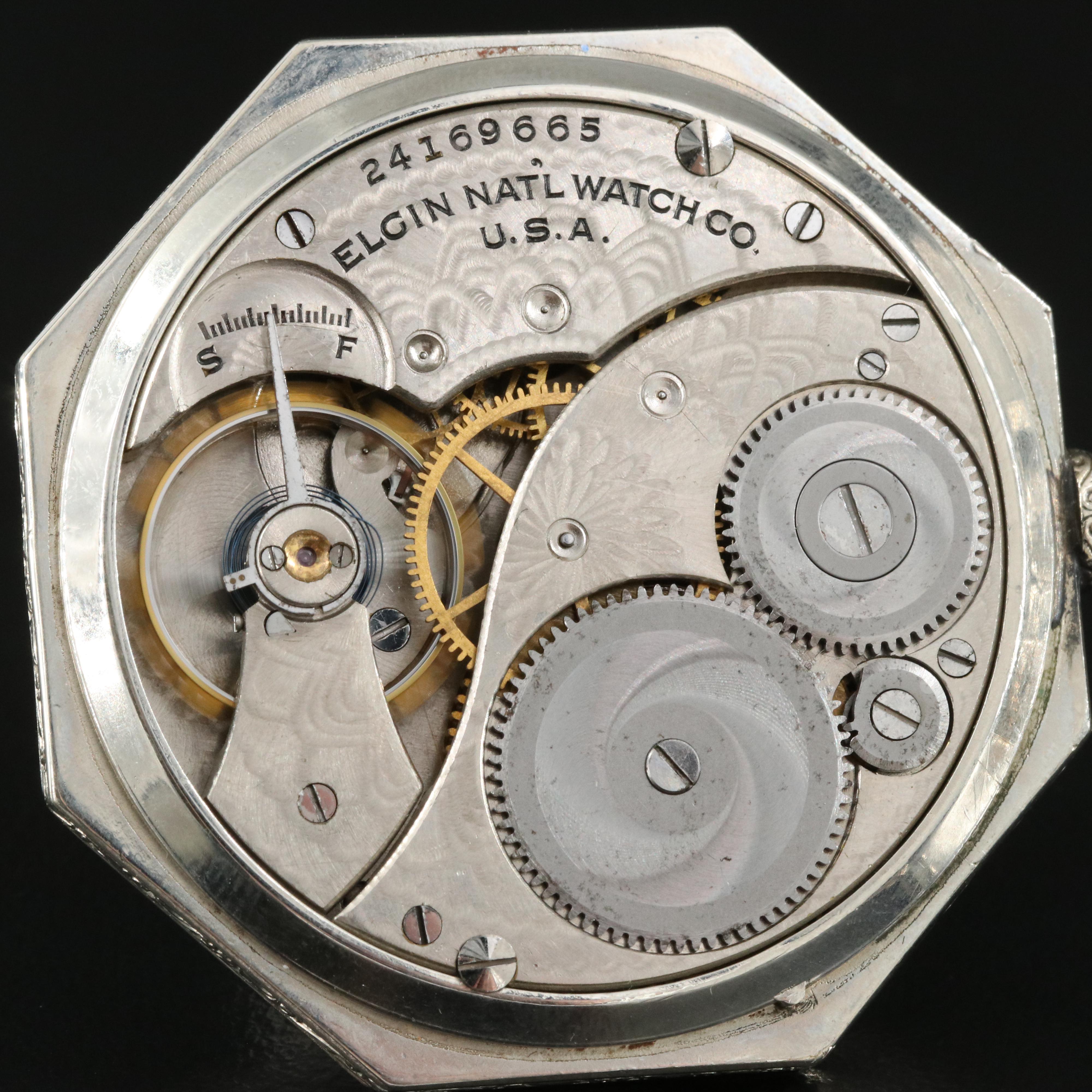 1921 Elgin Sidewinder Octagonal Pocket Watch and Chain