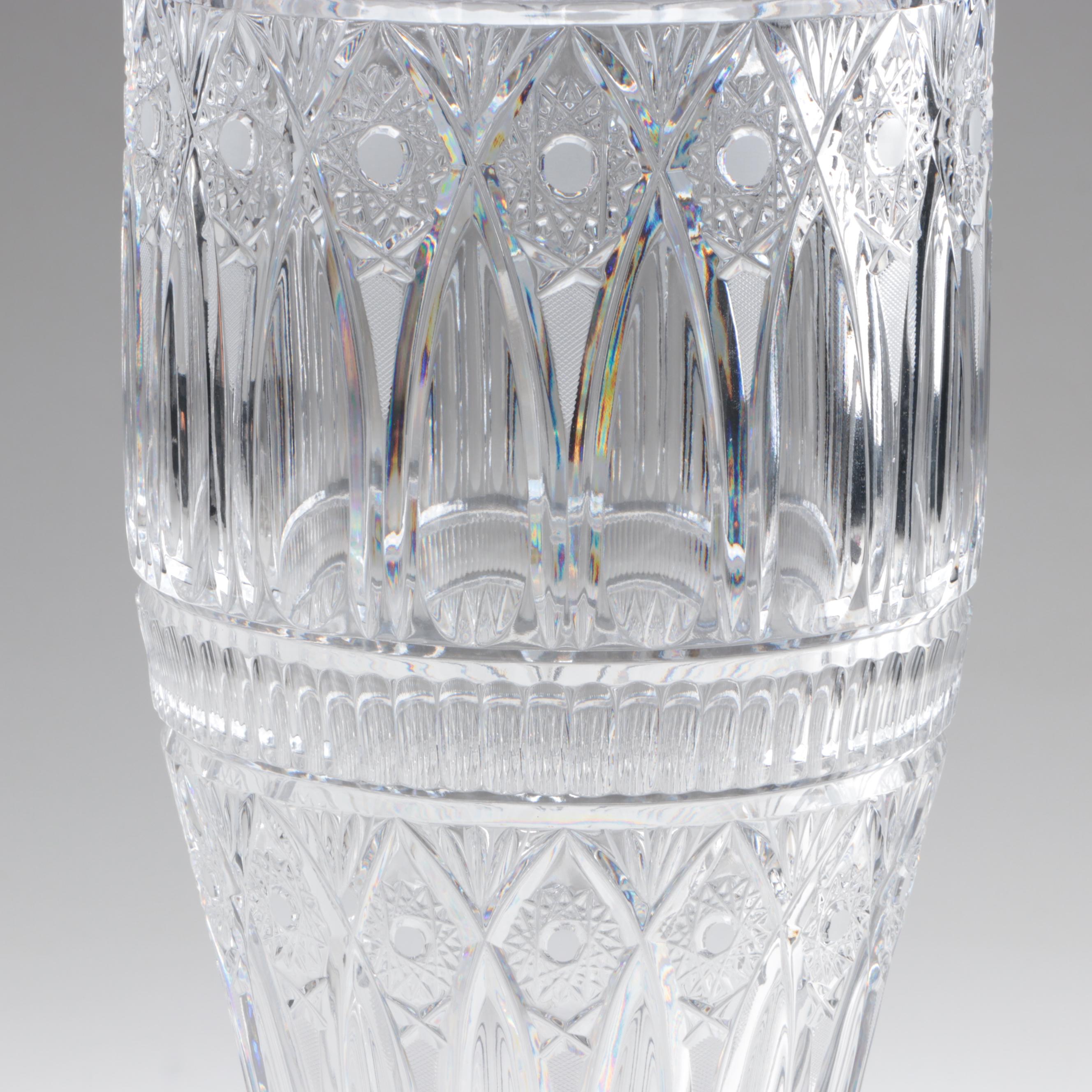 Signed Monumental Bohemian Hobstar Cut Crystal Vase