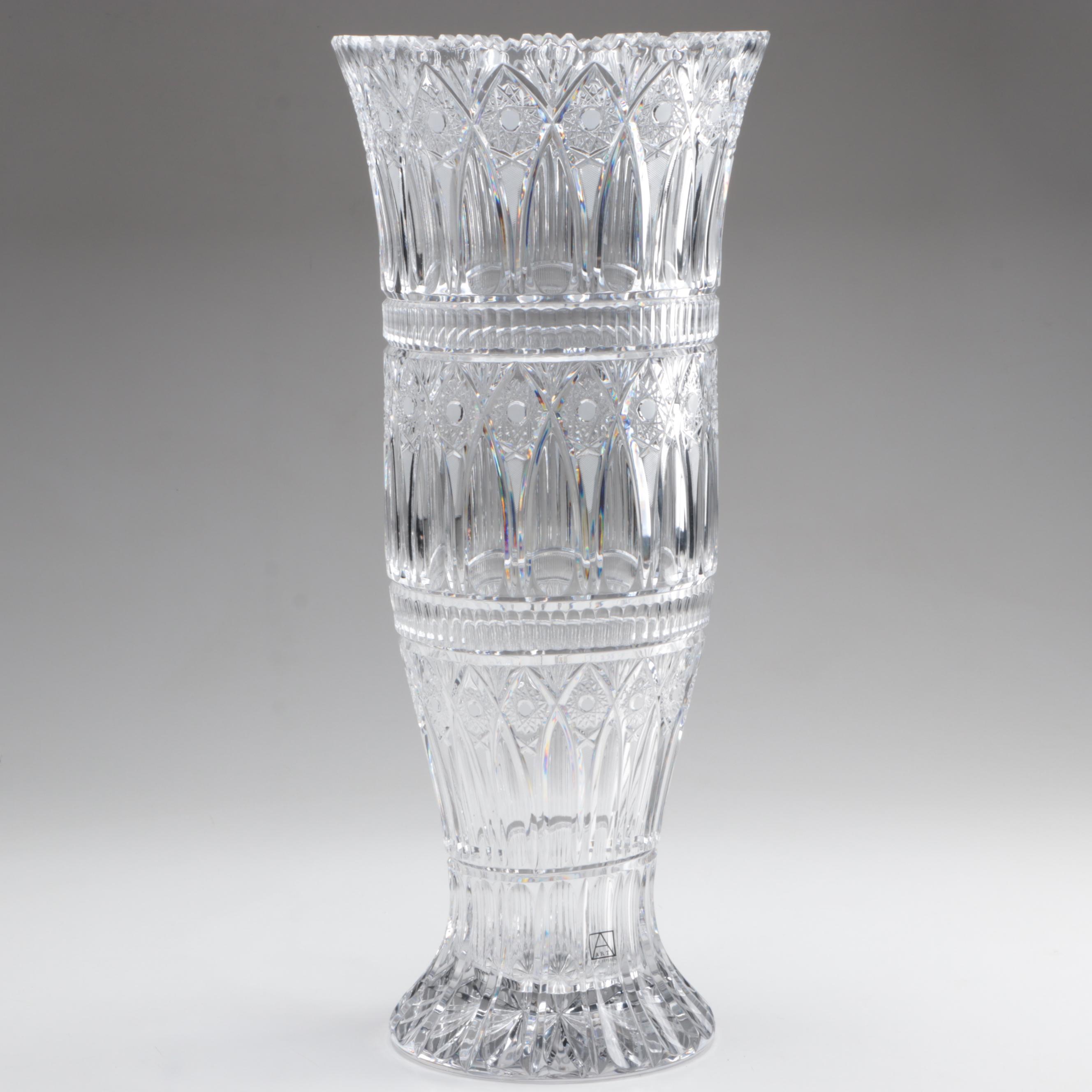 Signed Monumental Bohemian Hobstar Cut Crystal Vase