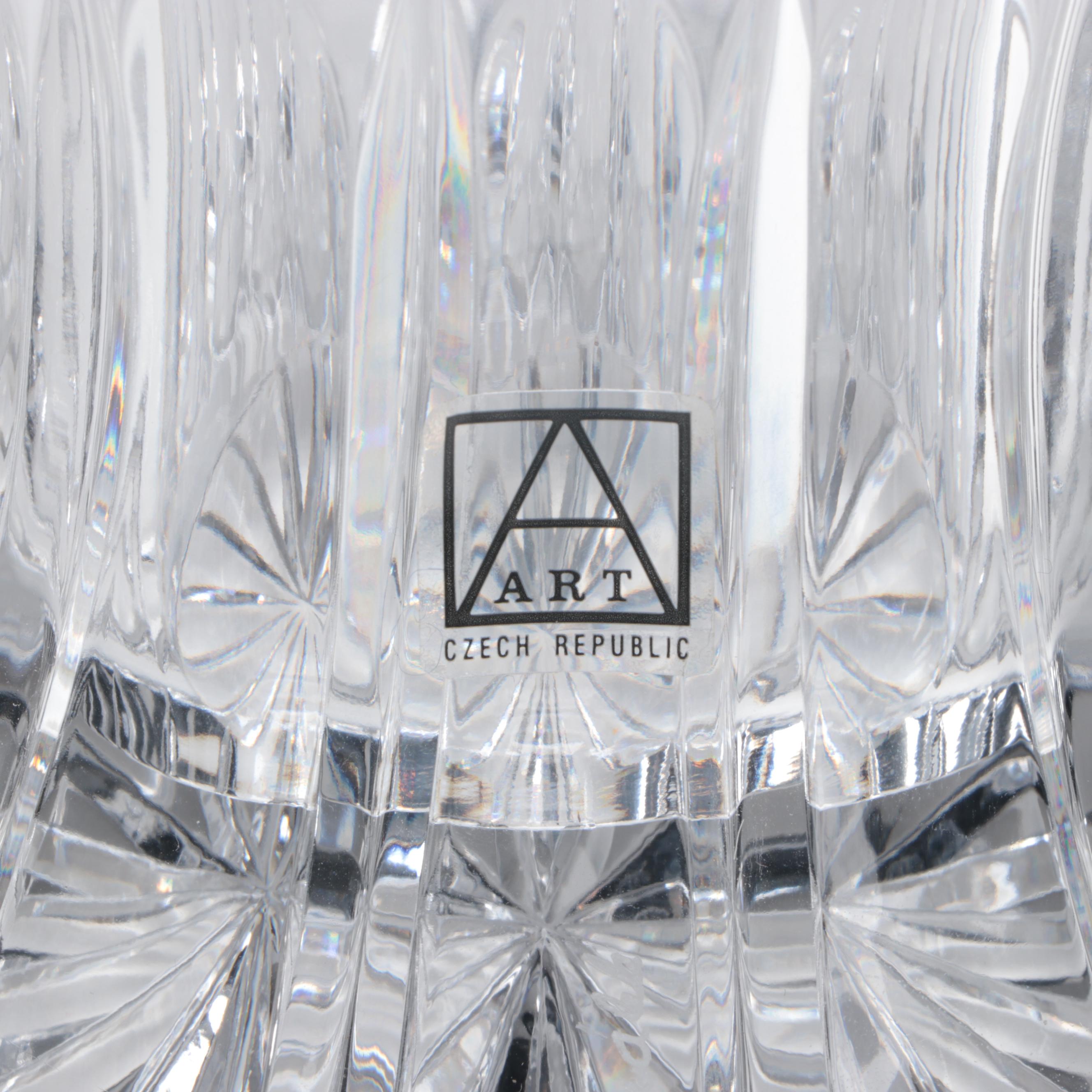 Signed Monumental Bohemian Hobstar Cut Crystal Vase