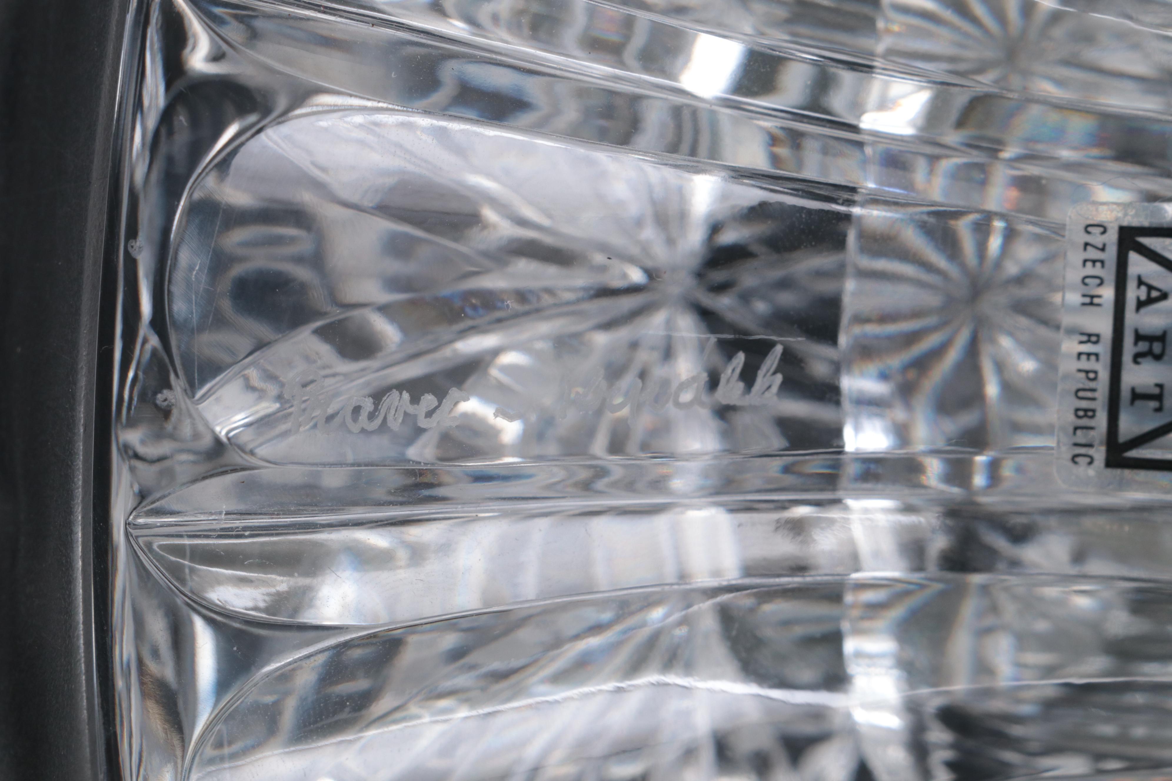 Signed Monumental Bohemian Hobstar Cut Crystal Vase