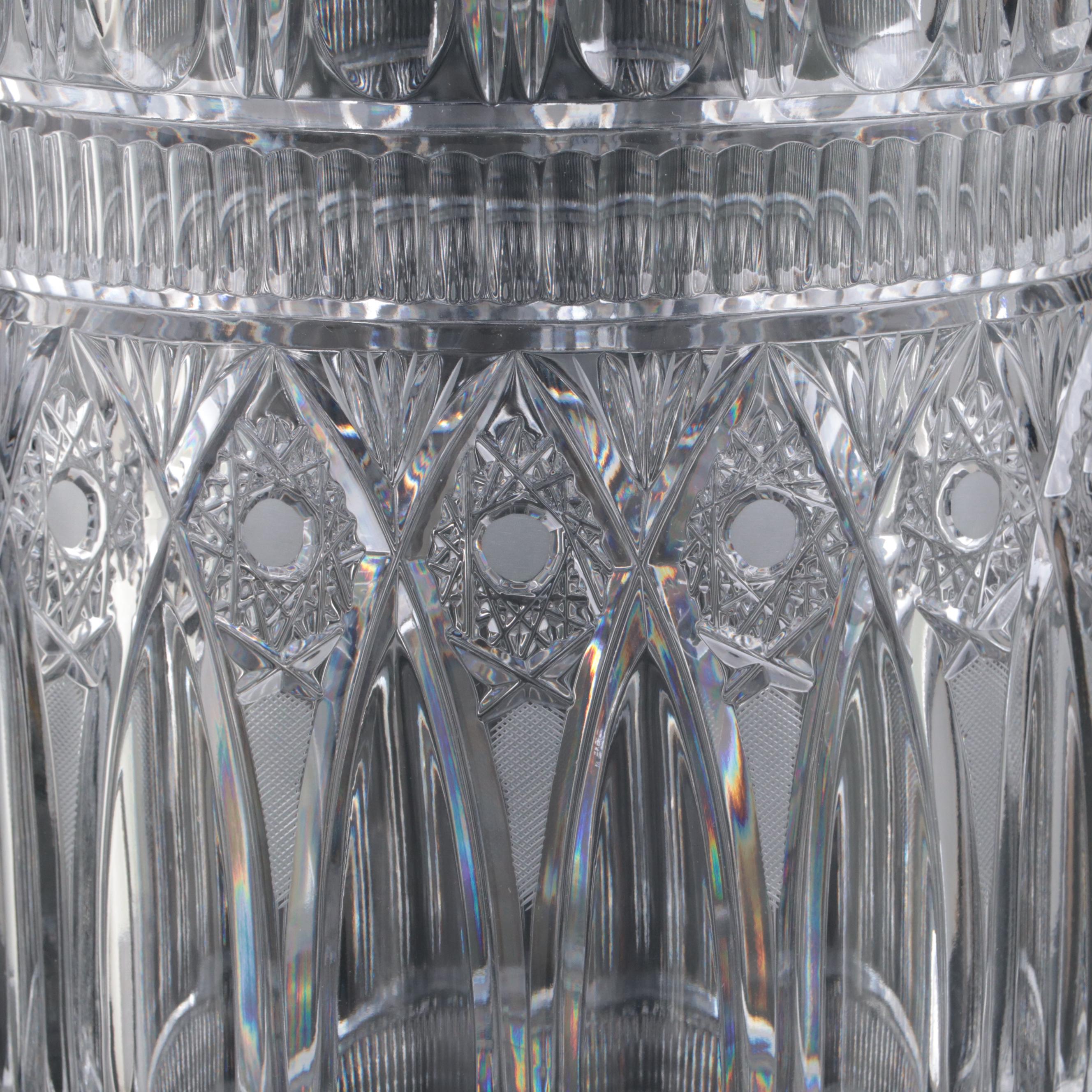 Signed Monumental Bohemian Hobstar Cut Crystal Vase