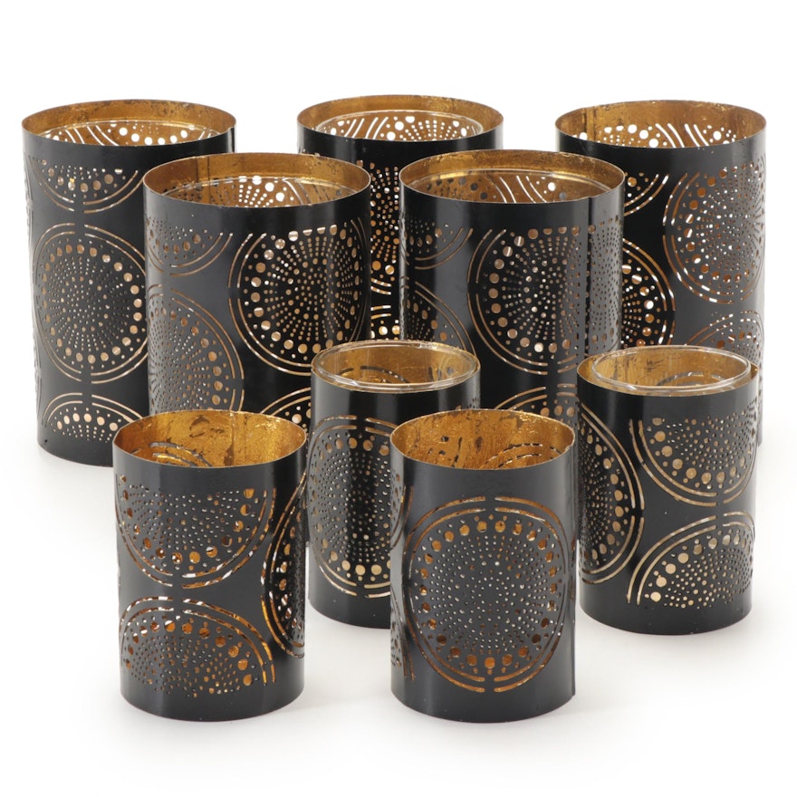 Indian Pierced Metal Candle Holders with Glass Insets