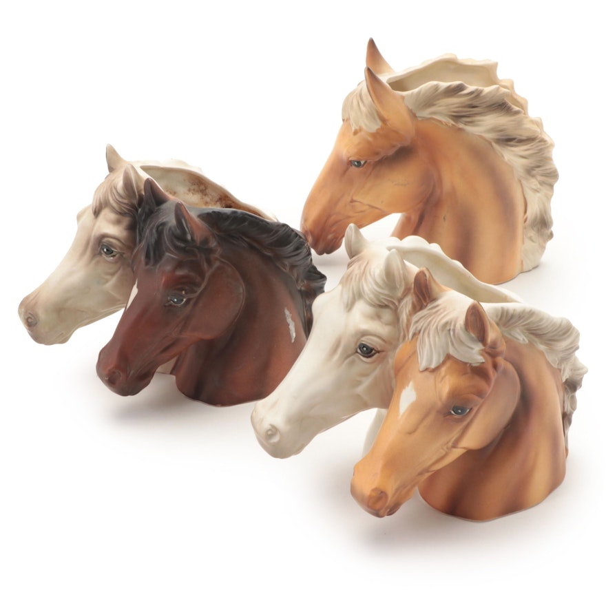 Inarco Japanese Ceramic Horse Head Planter Vases, Mid-20th Century