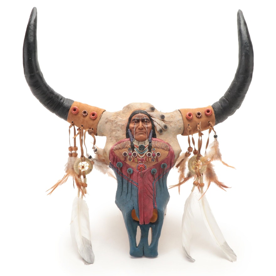 Southwestern Style Decorated Resin Steer Head and Figural Replica