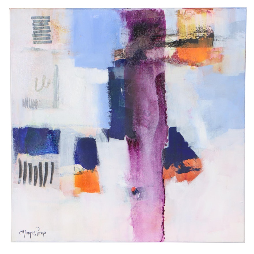 Milagros Pongo Abstract Mixed Media Painting "Purple City"