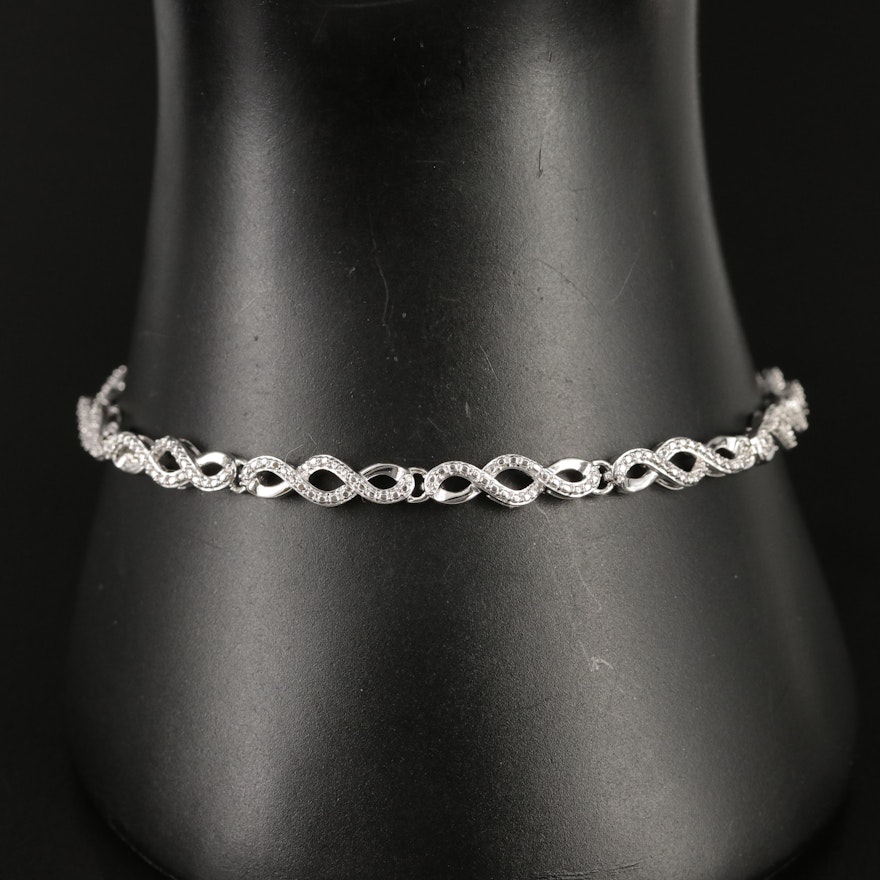 Sterling Diamond Braided Link Bracelet