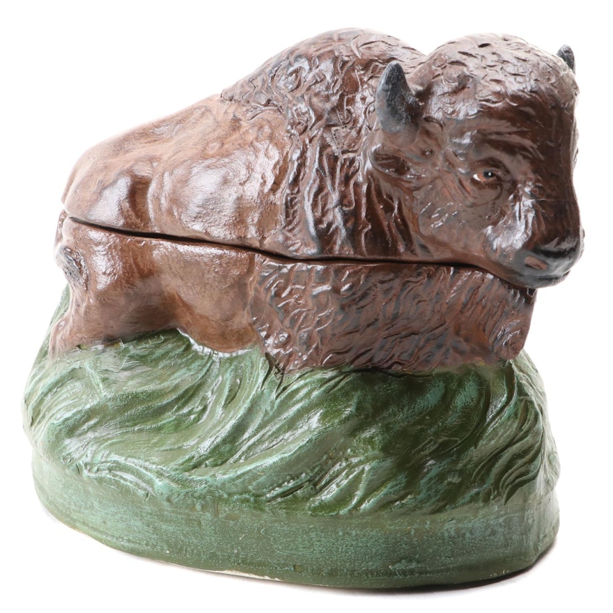 Signed Rick Wisecarver Earthenware Bison Box