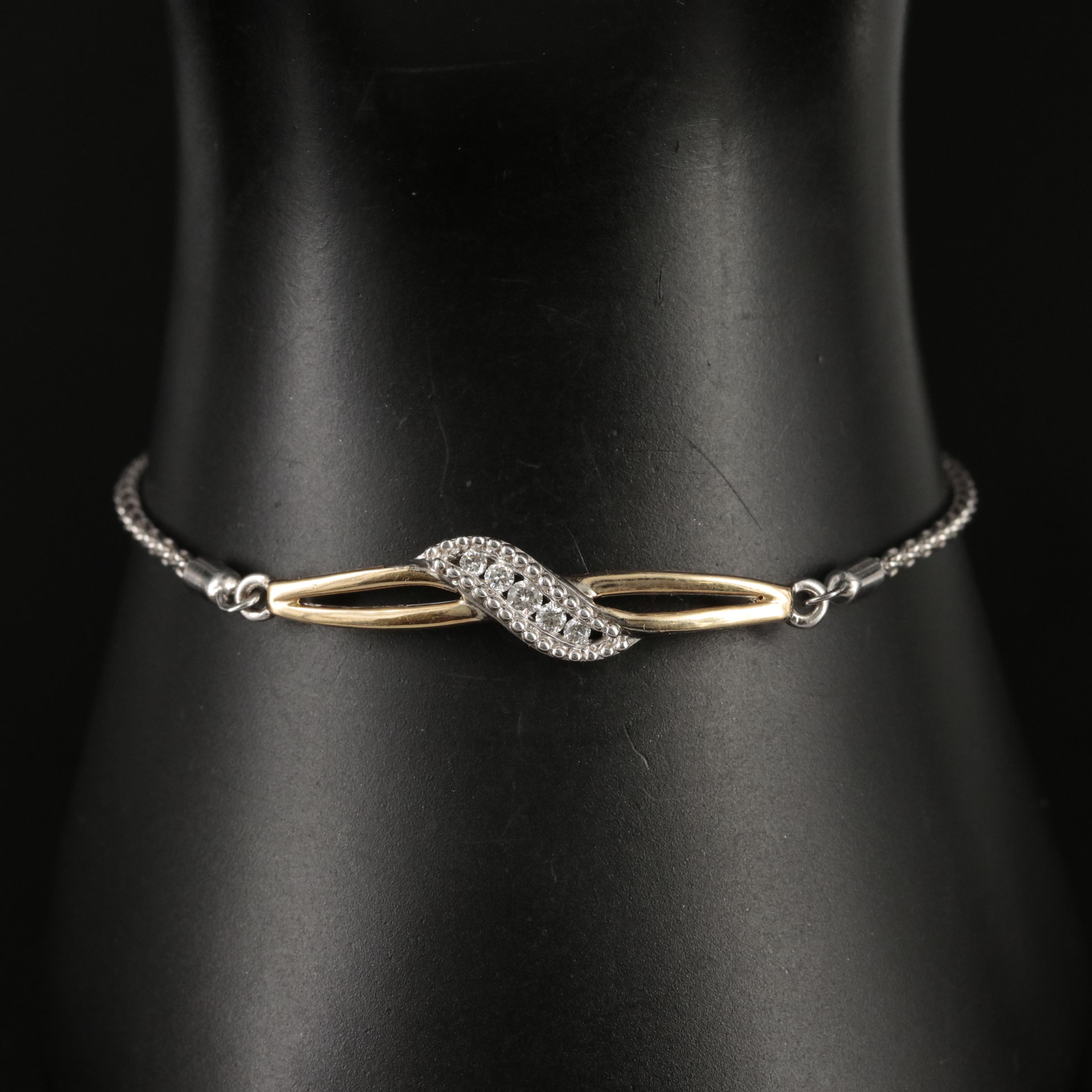 Sterling Diamond Bolo Bracelet with 10K Accent